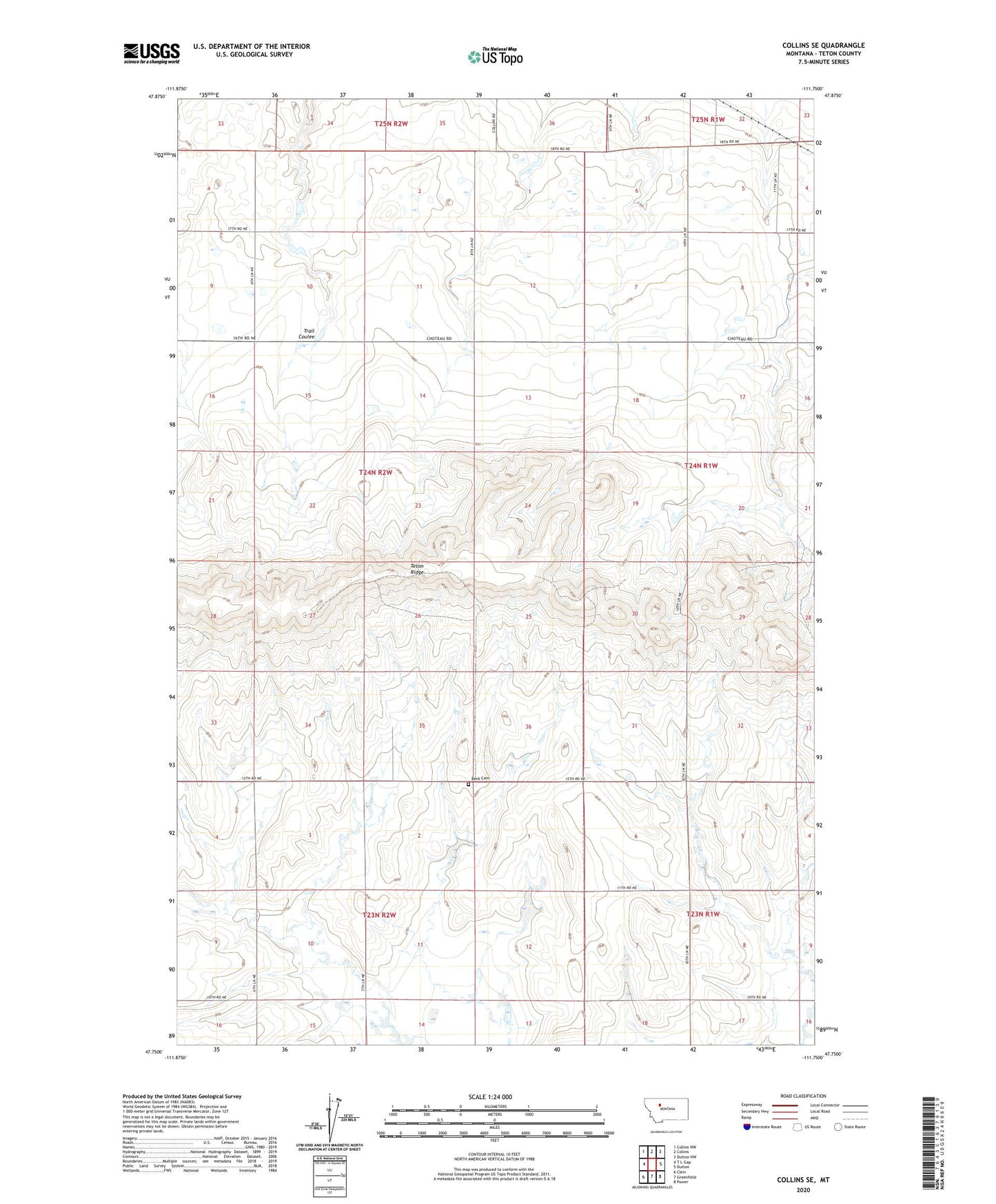 Collins SE Montana US Topo Map Image