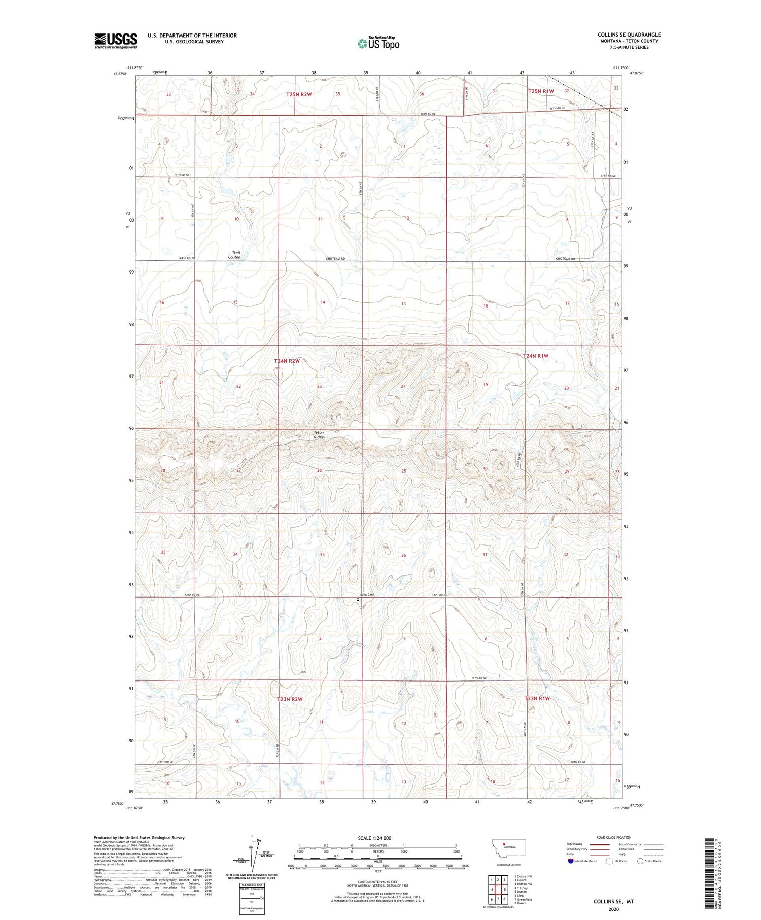 Collins SE Montana US Topo Map Image