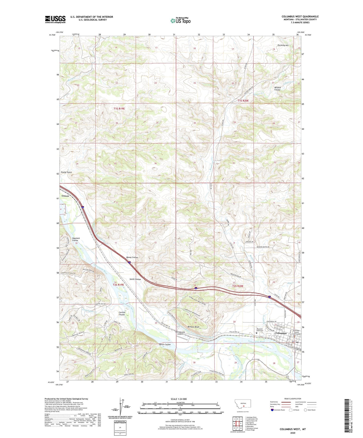 Columbus West Montana US Topo Map Image