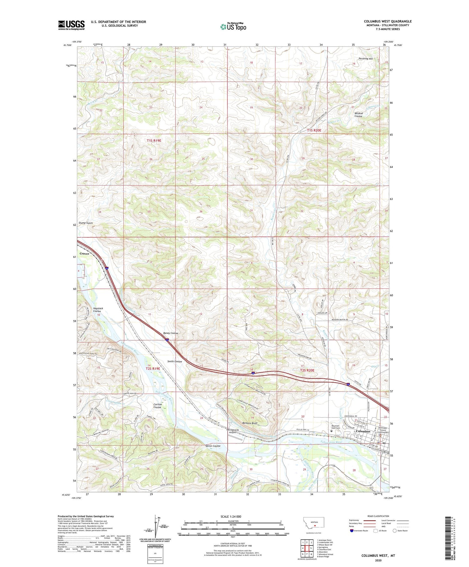 Columbus West Montana US Topo Map Image