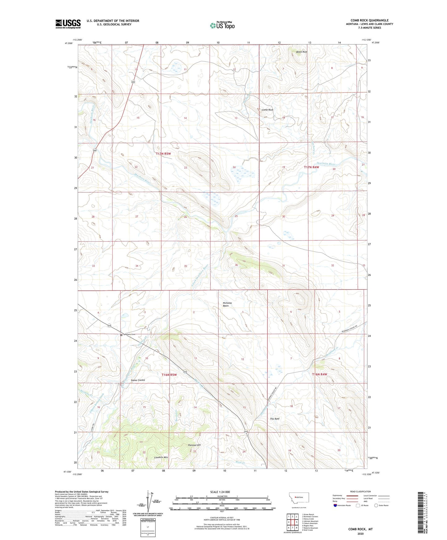 Comb Rock Montana US Topo Map Image