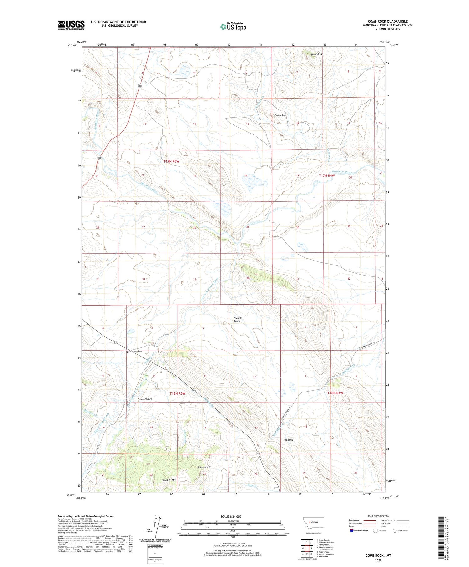 Comb Rock Montana US Topo Map Image
