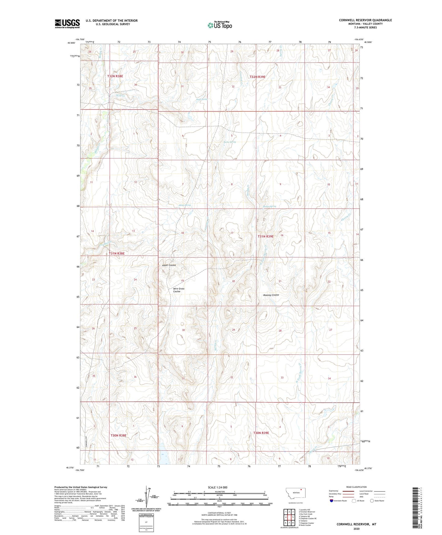 Cornwell Reservoir Montana US Topo Map Image