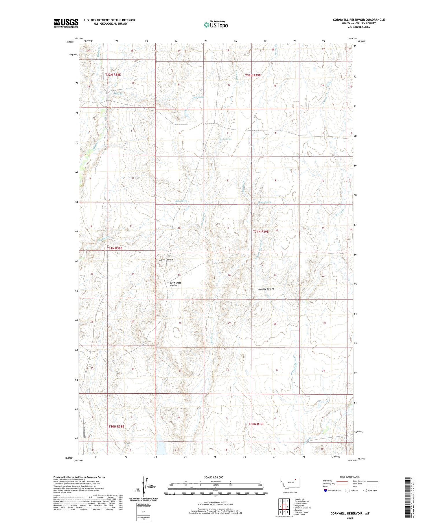 Cornwell Reservoir Montana US Topo Map Image
