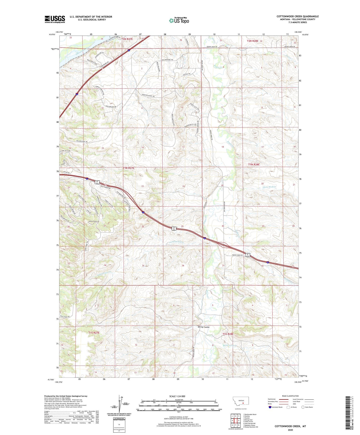 Cottonwood Creek Montana US Topo Map Image