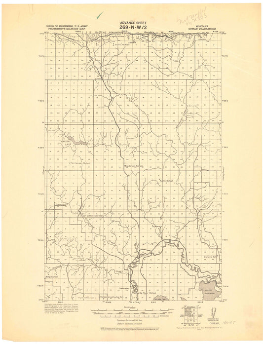 Historic 1920 Cowan Montana 30'x30' Topo Map Image