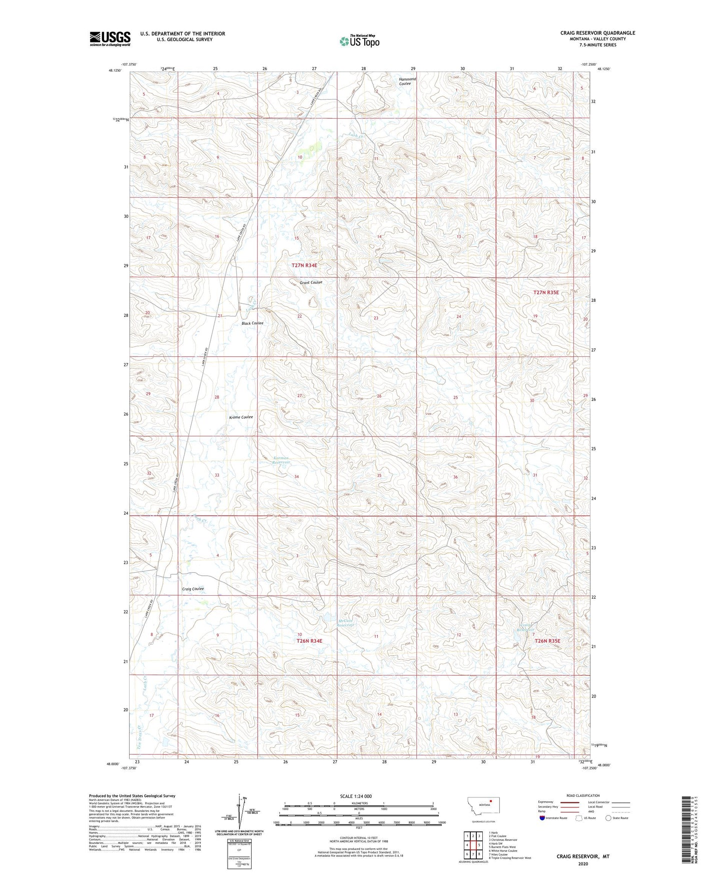 Craig Reservoir Montana US Topo Map Image