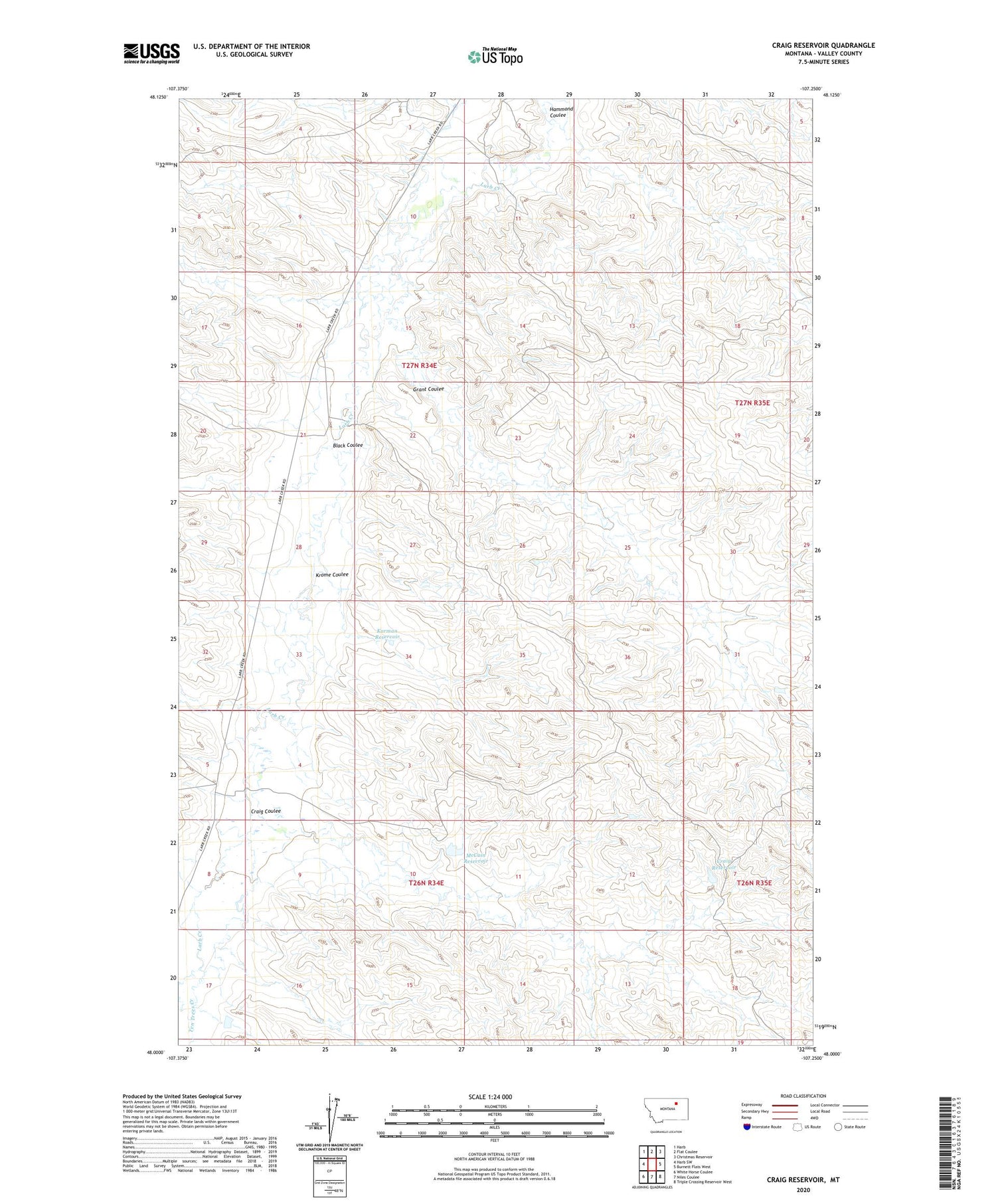 Craig Reservoir Montana US Topo Map Image
