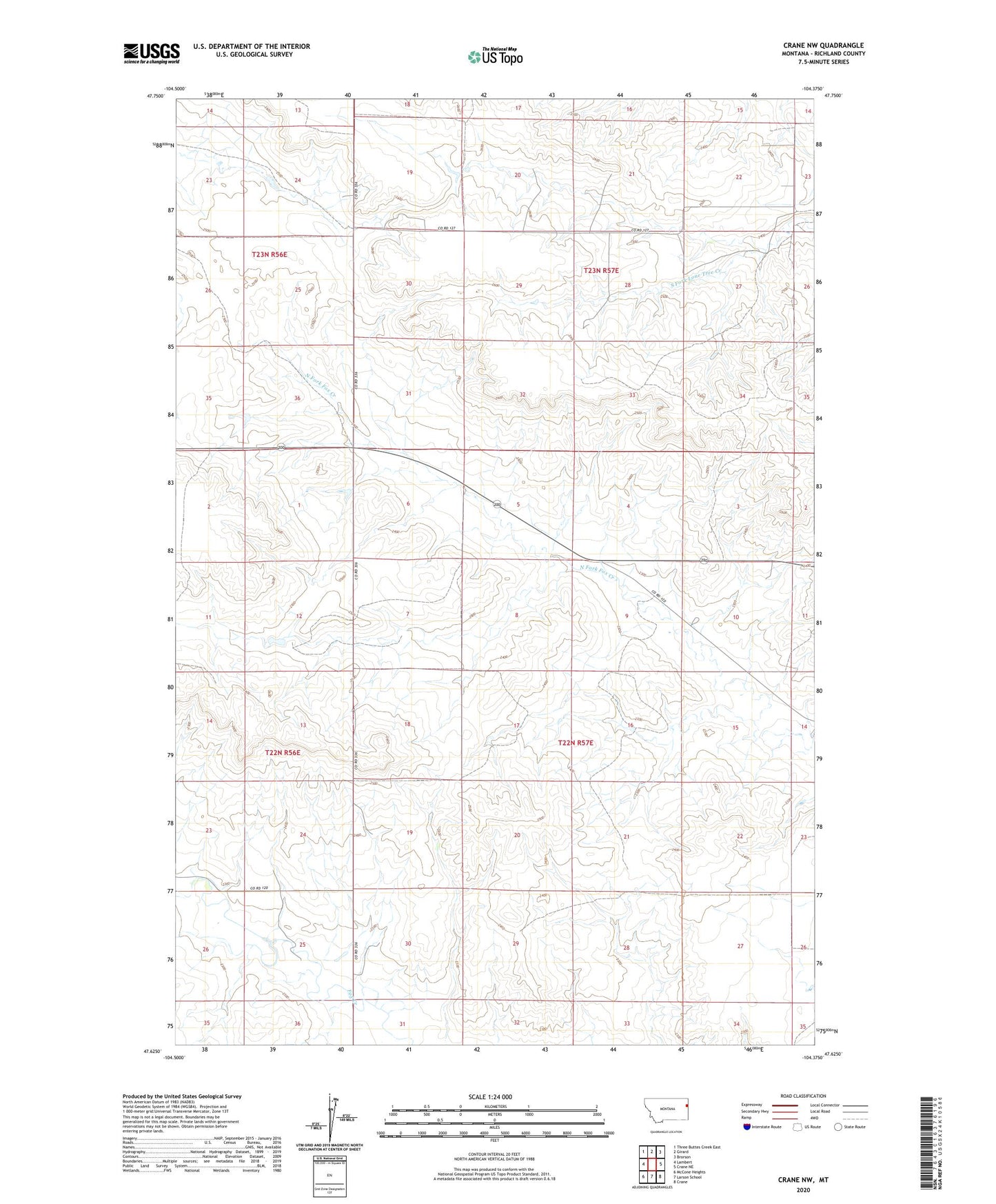 Crane NW Montana US Topo Map Image