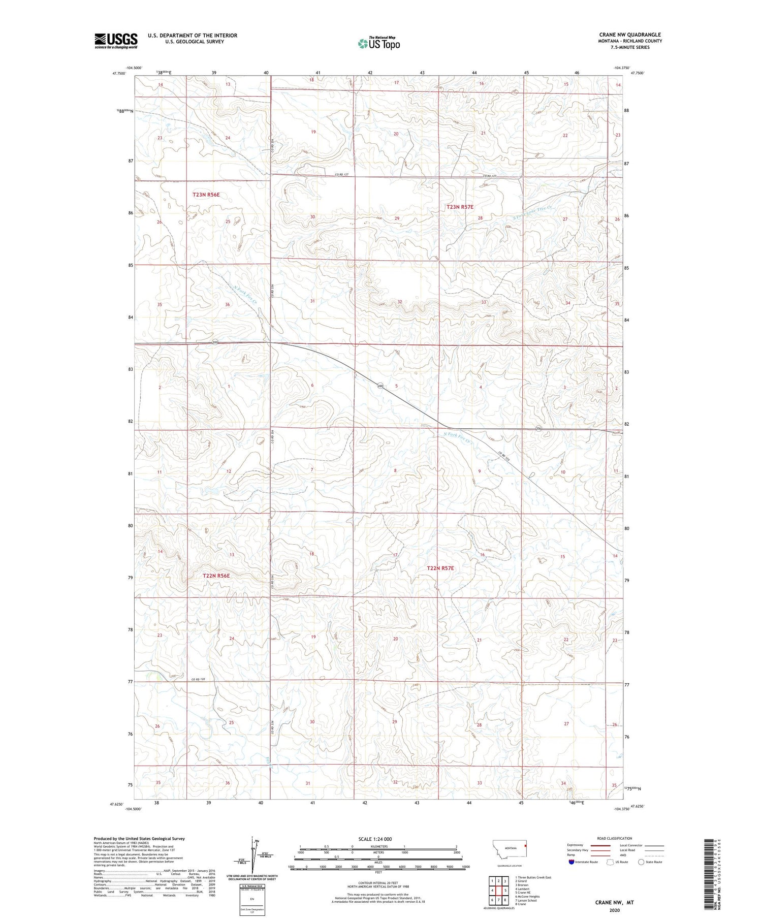 Crane NW Montana US Topo Map Image