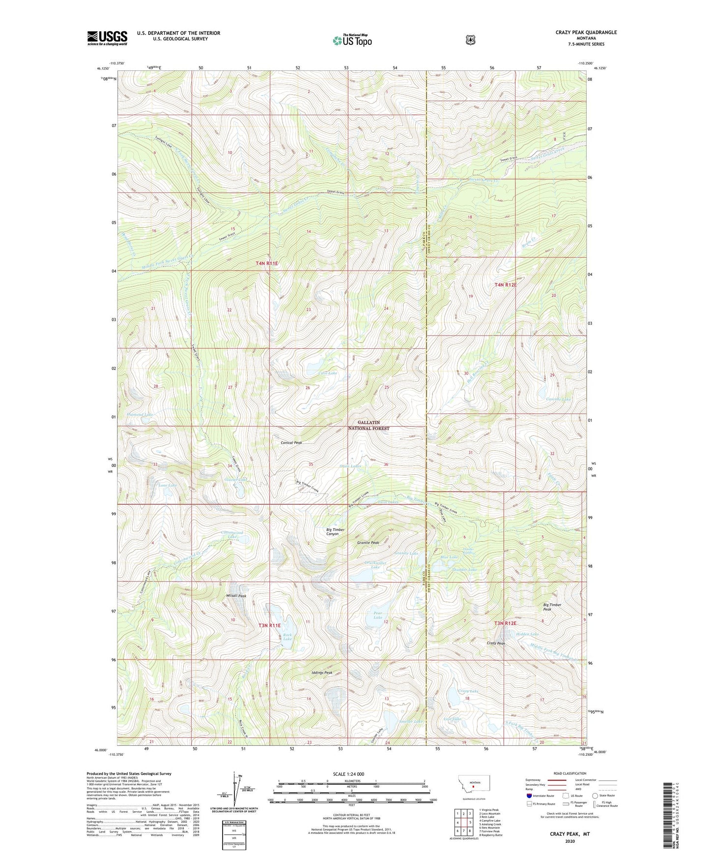 Crazy Peak Montana US Topo Map Image