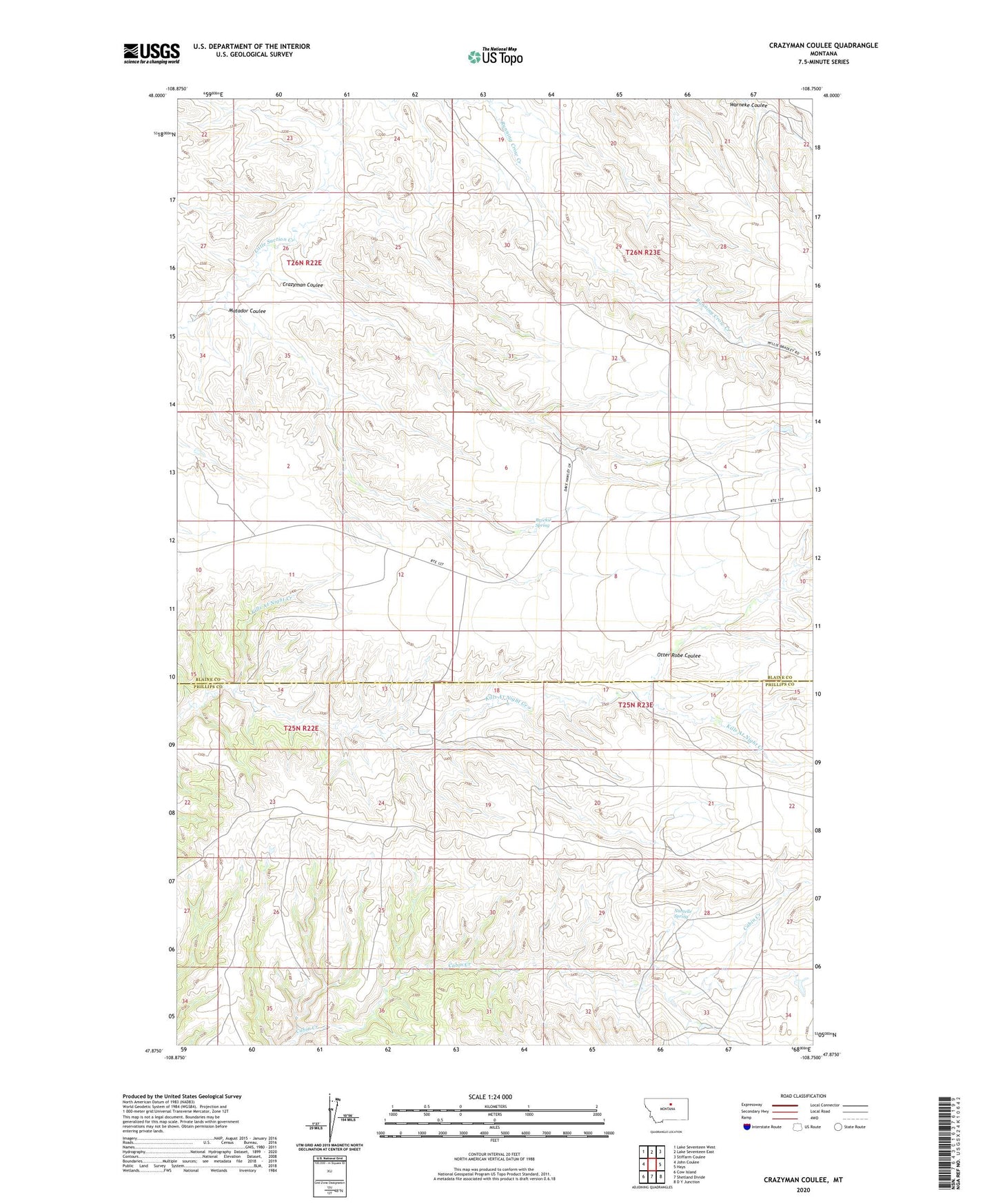 Crazyman Coulee Montana US Topo Map Image