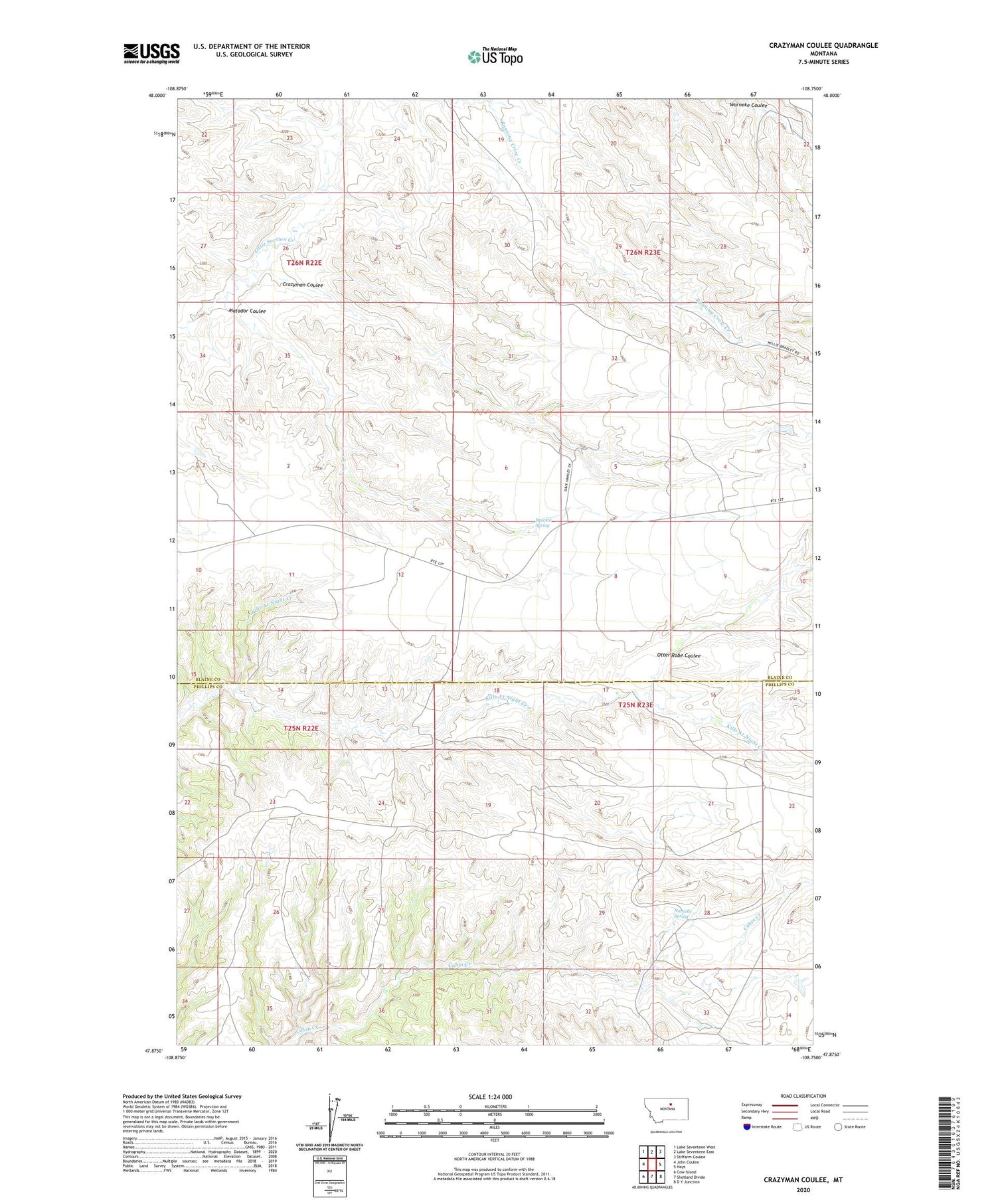 Crazyman Coulee Montana US Topo Map Image