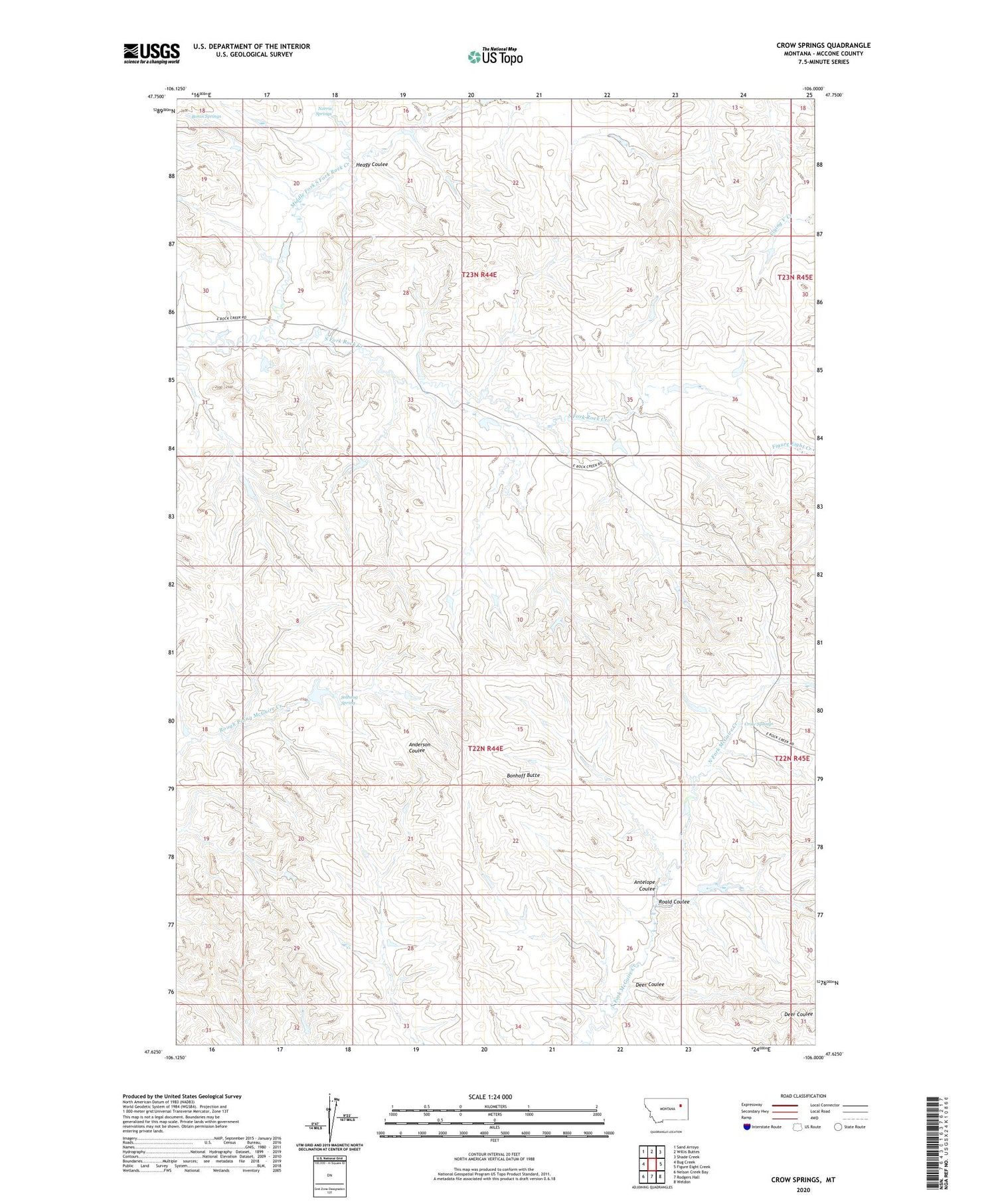 Crow Springs Montana US Topo Map Image