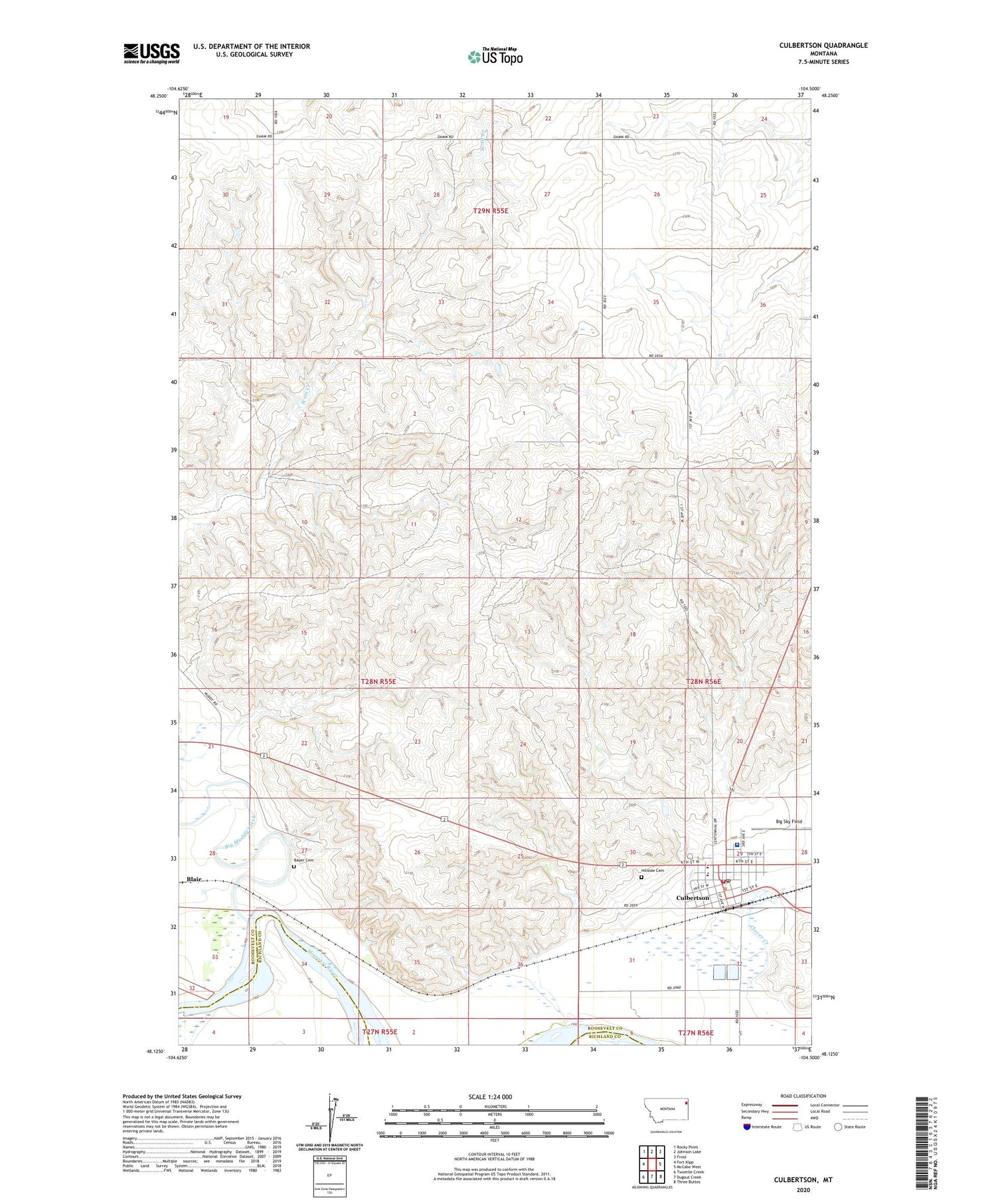Culbertson Montana US Topo Map Image