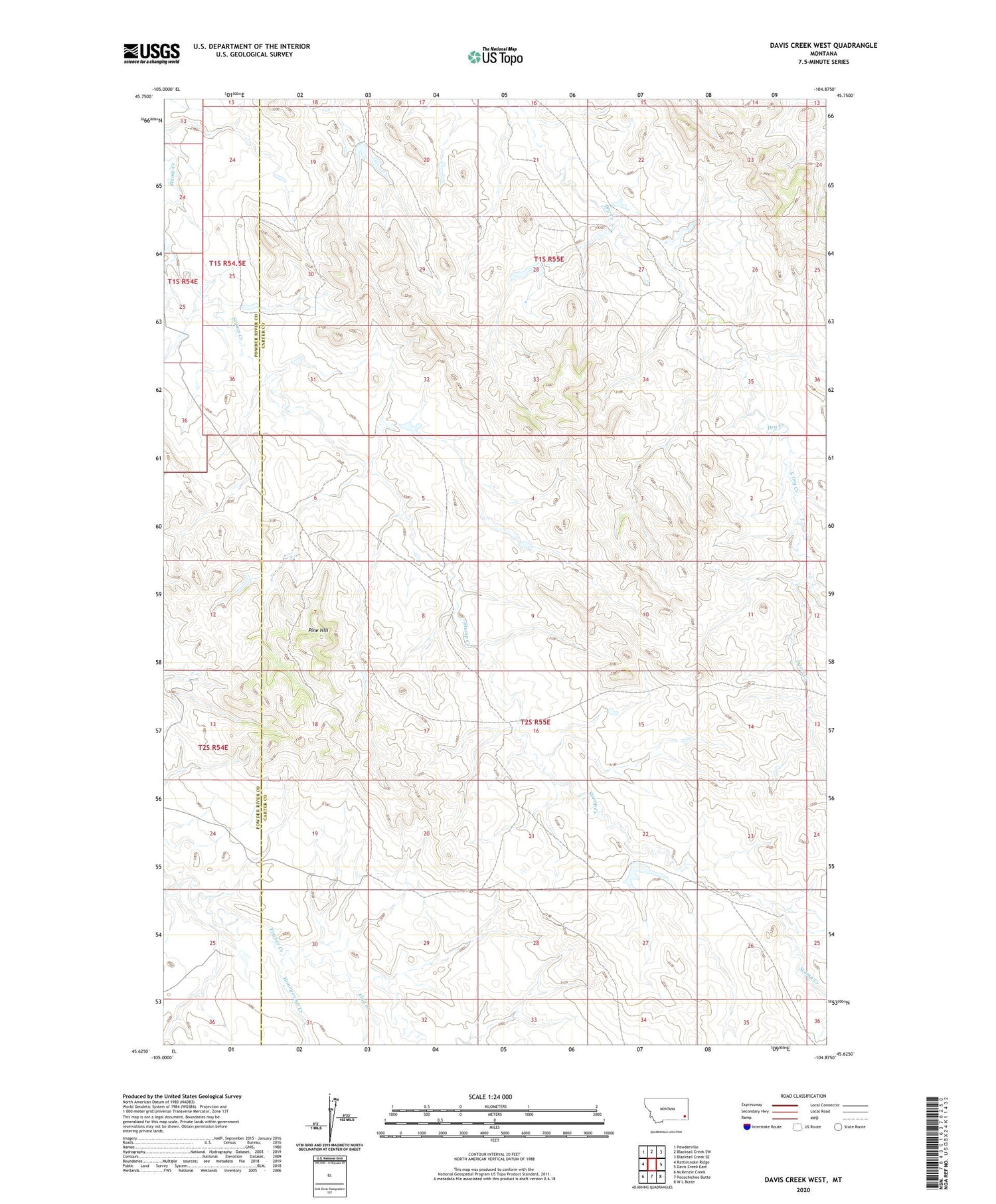 Davis Creek West Montana US Topo Map Image