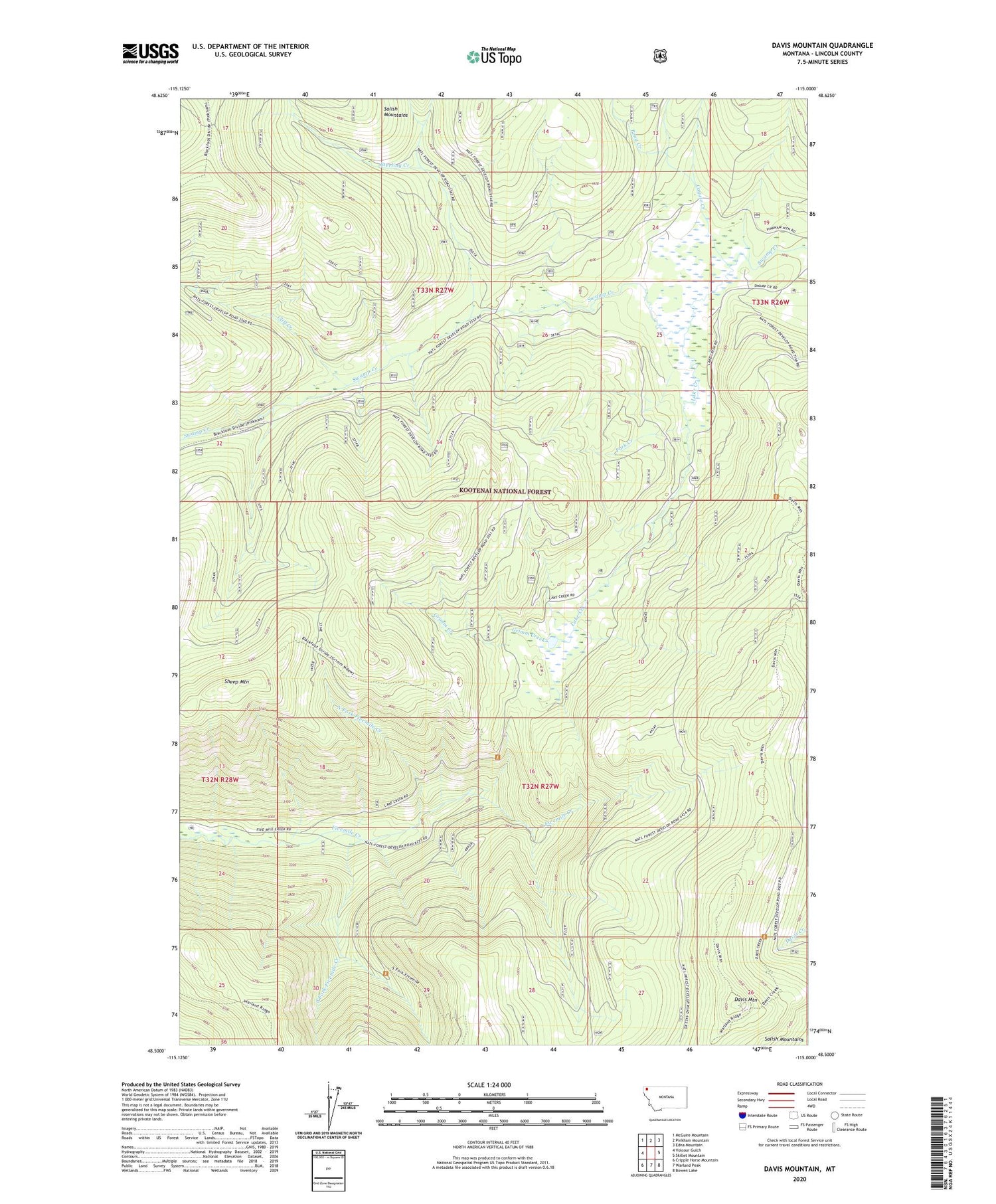 Davis Mountain Montana US Topo Map Image