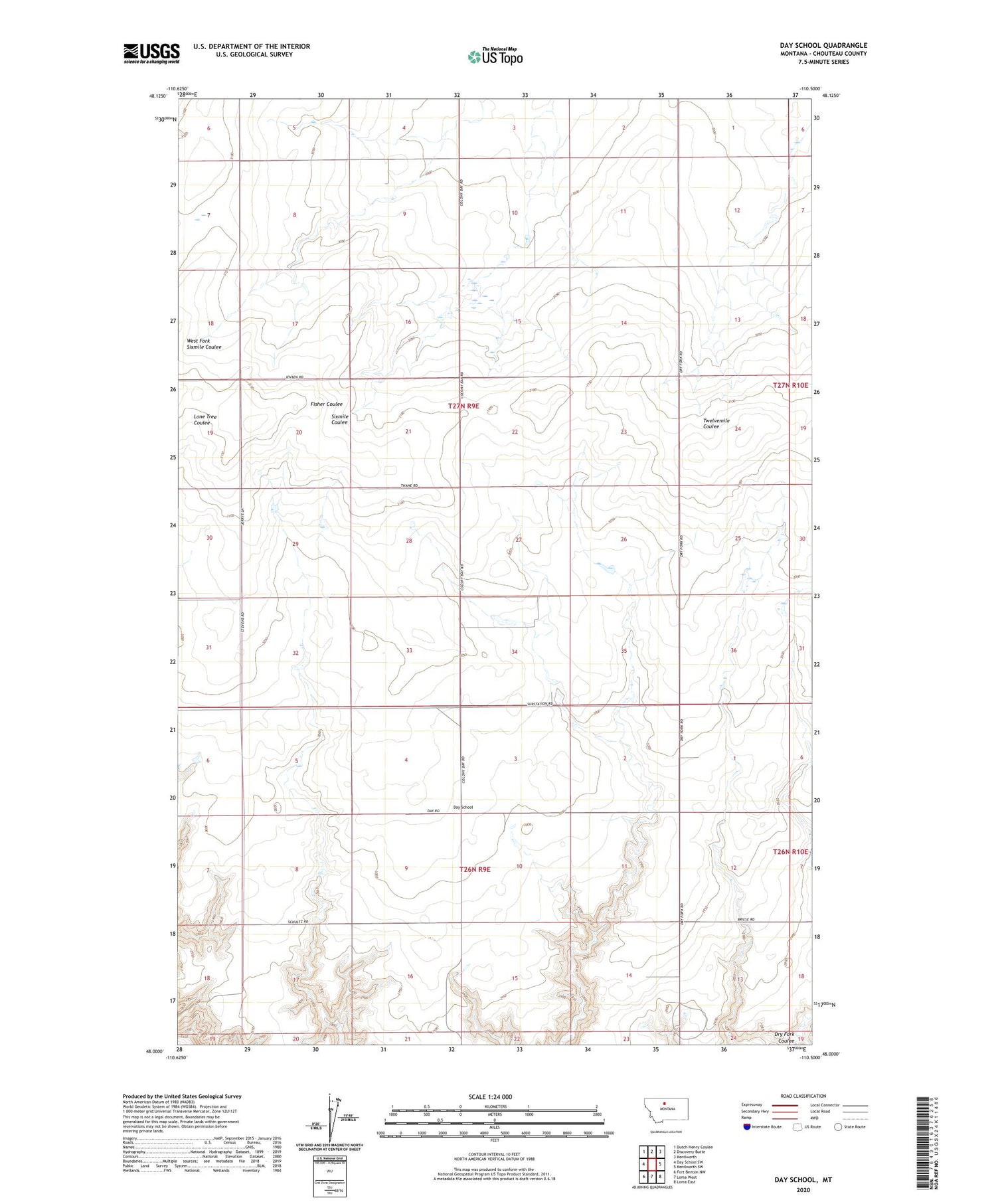 Day School Montana US Topo Map Image