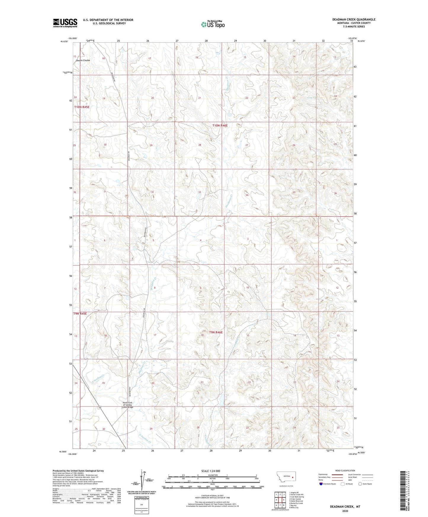 Deadman Creek Montana US Topo Map Image