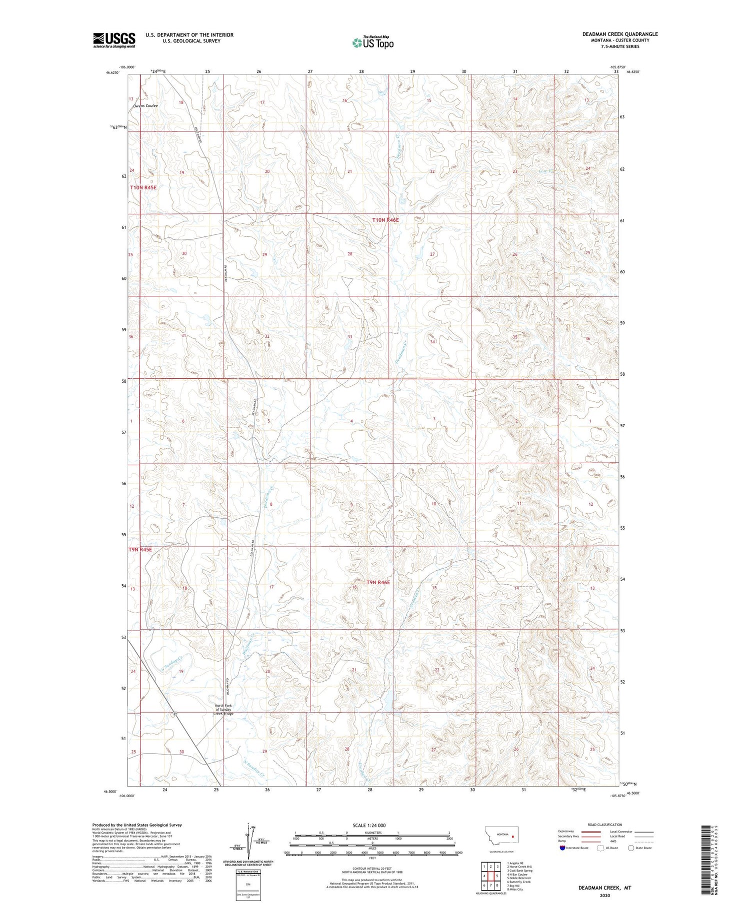 Deadman Creek Montana US Topo Map Image