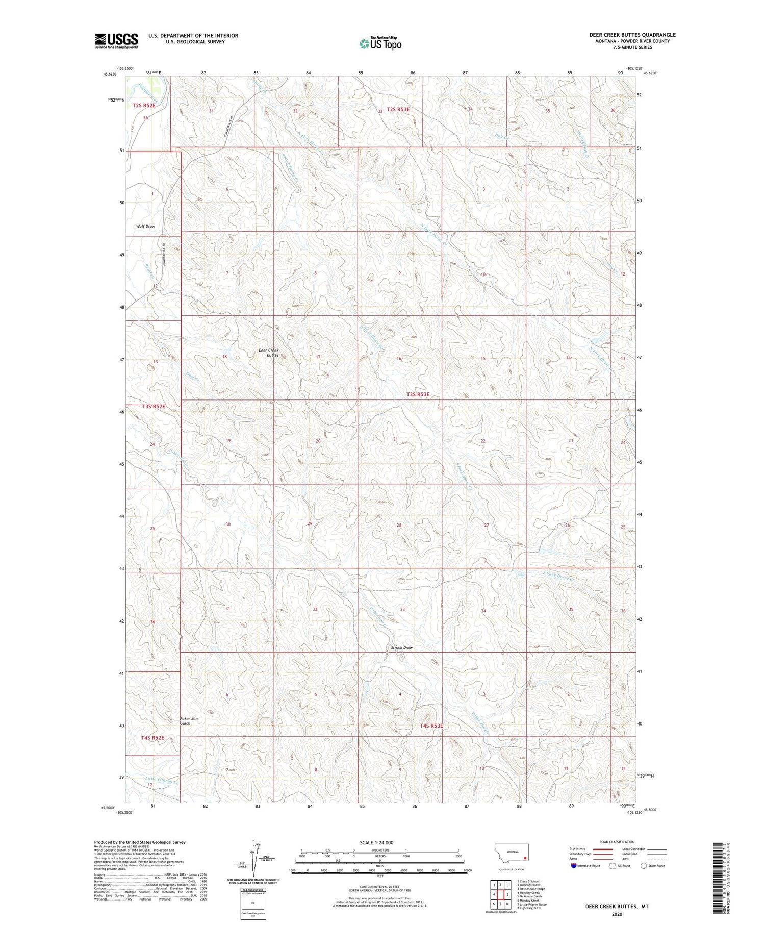 Deer Creek Buttes Montana US Topo Map Image