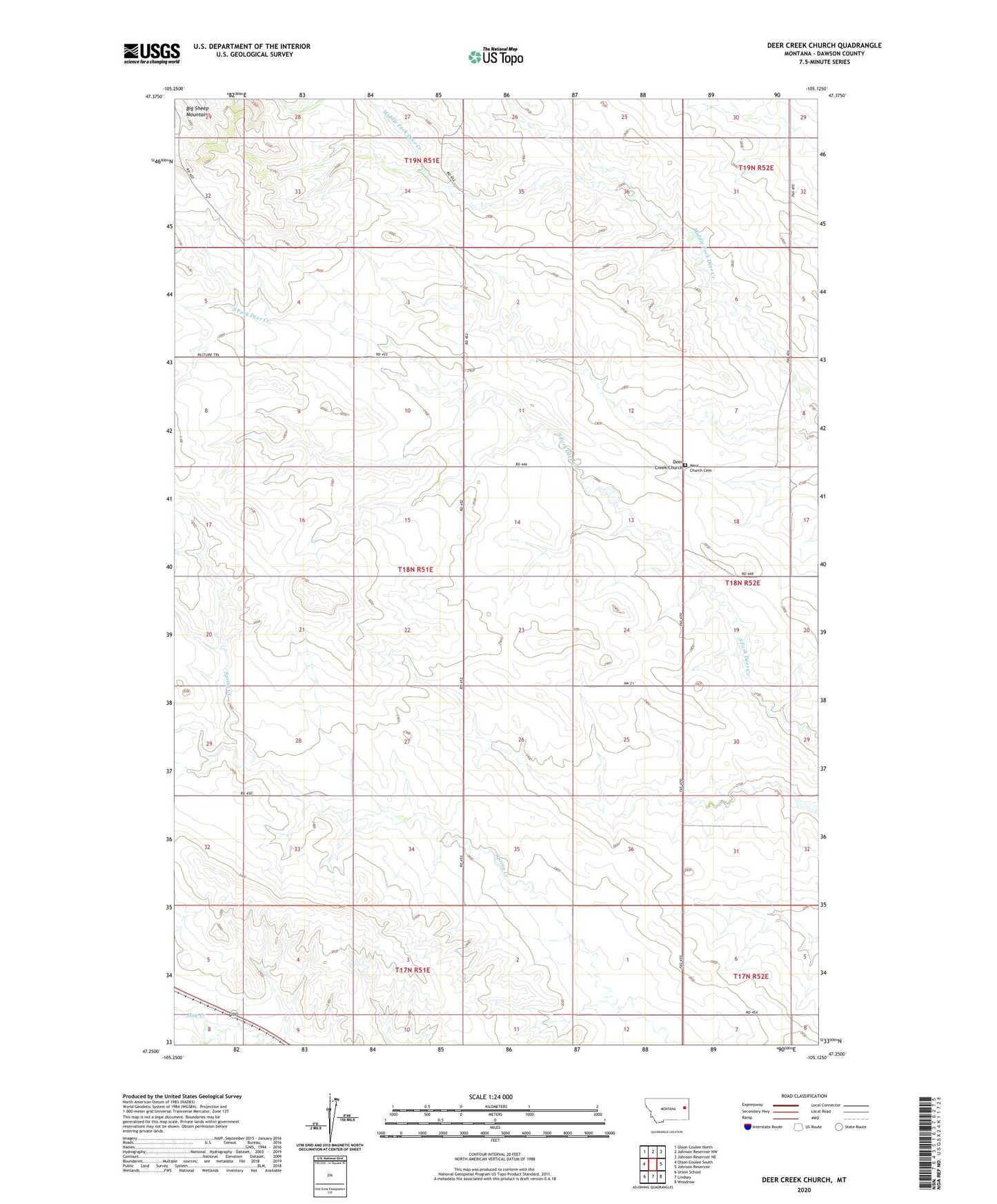 Deer Creek Church Montana US Topo Map Image