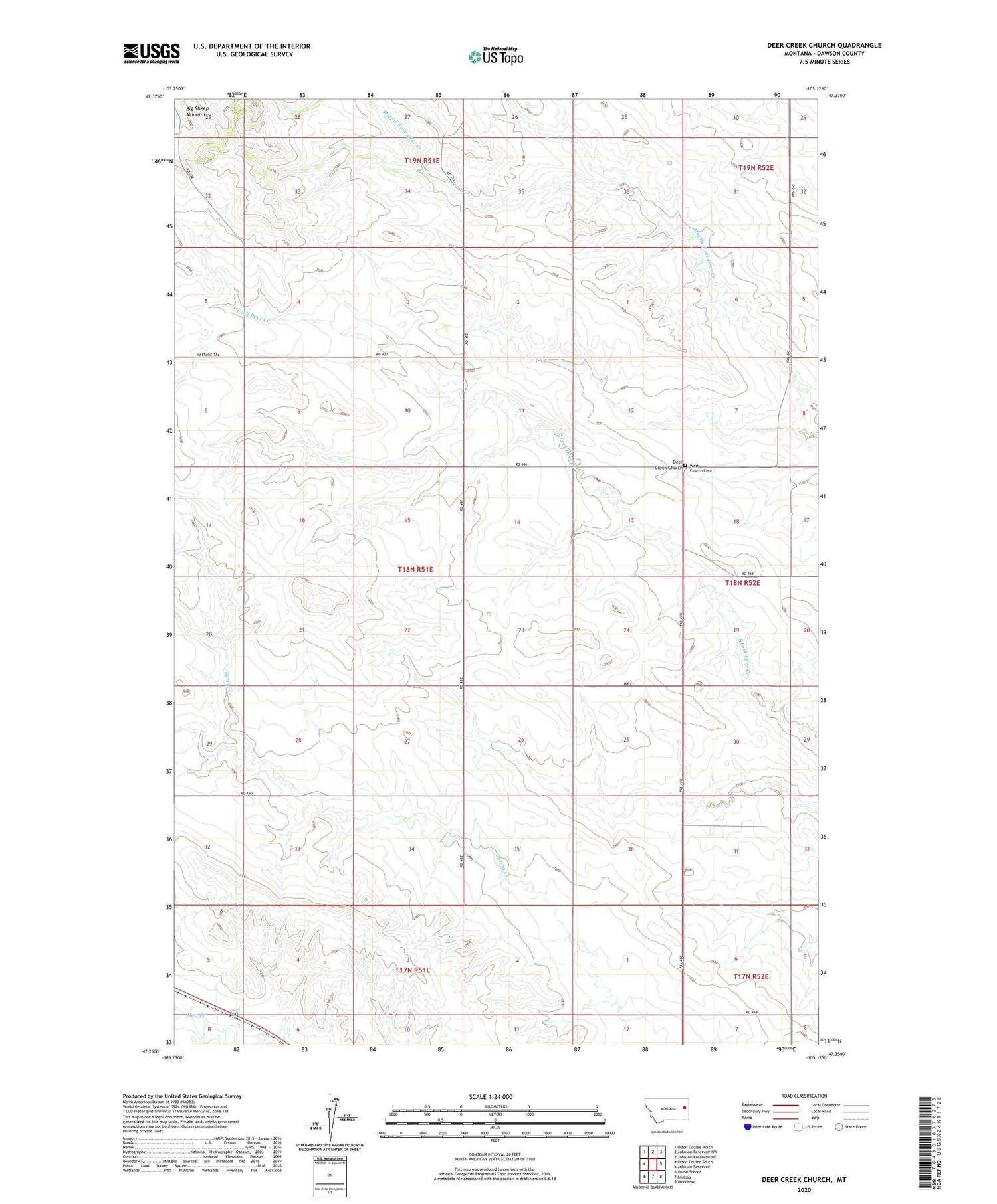 Deer Creek Church Montana US Topo Map Image