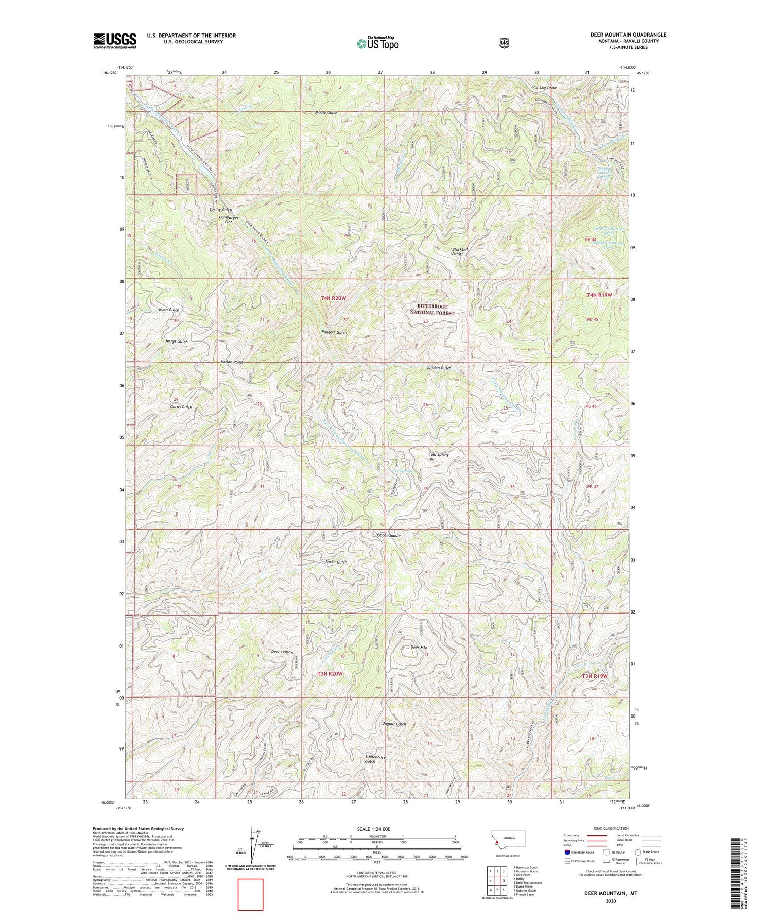Deer Mountain Montana US Topo Map Image