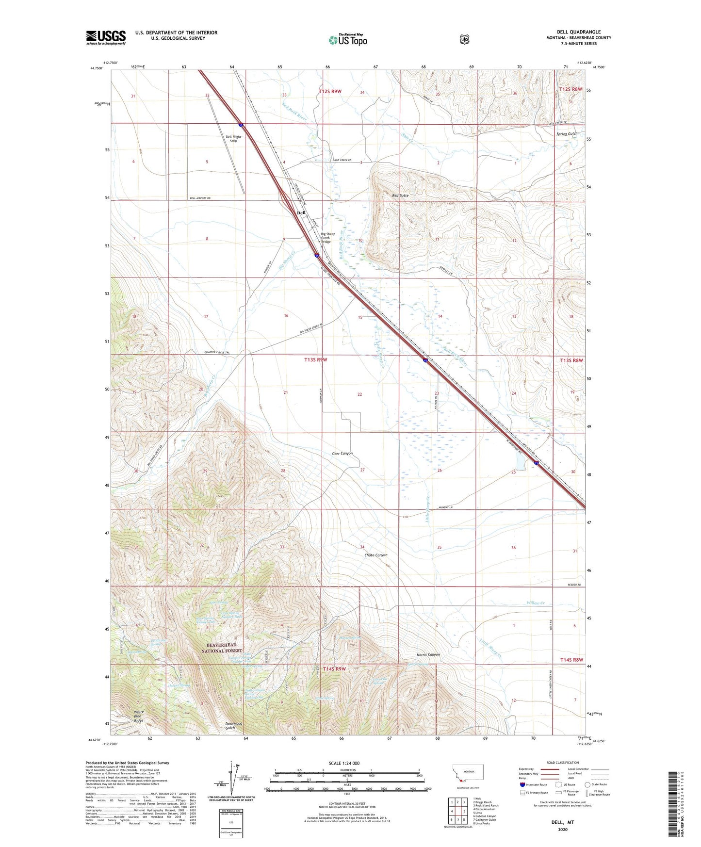Dell Montana US Topo Map Image