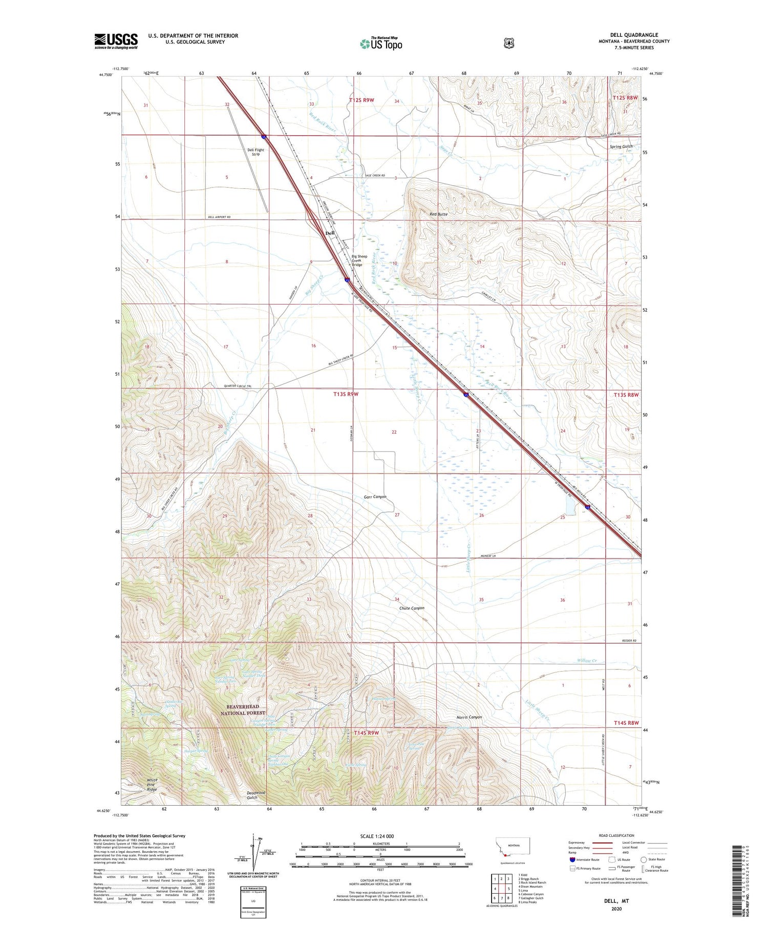 Dell Montana US Topo Map Image