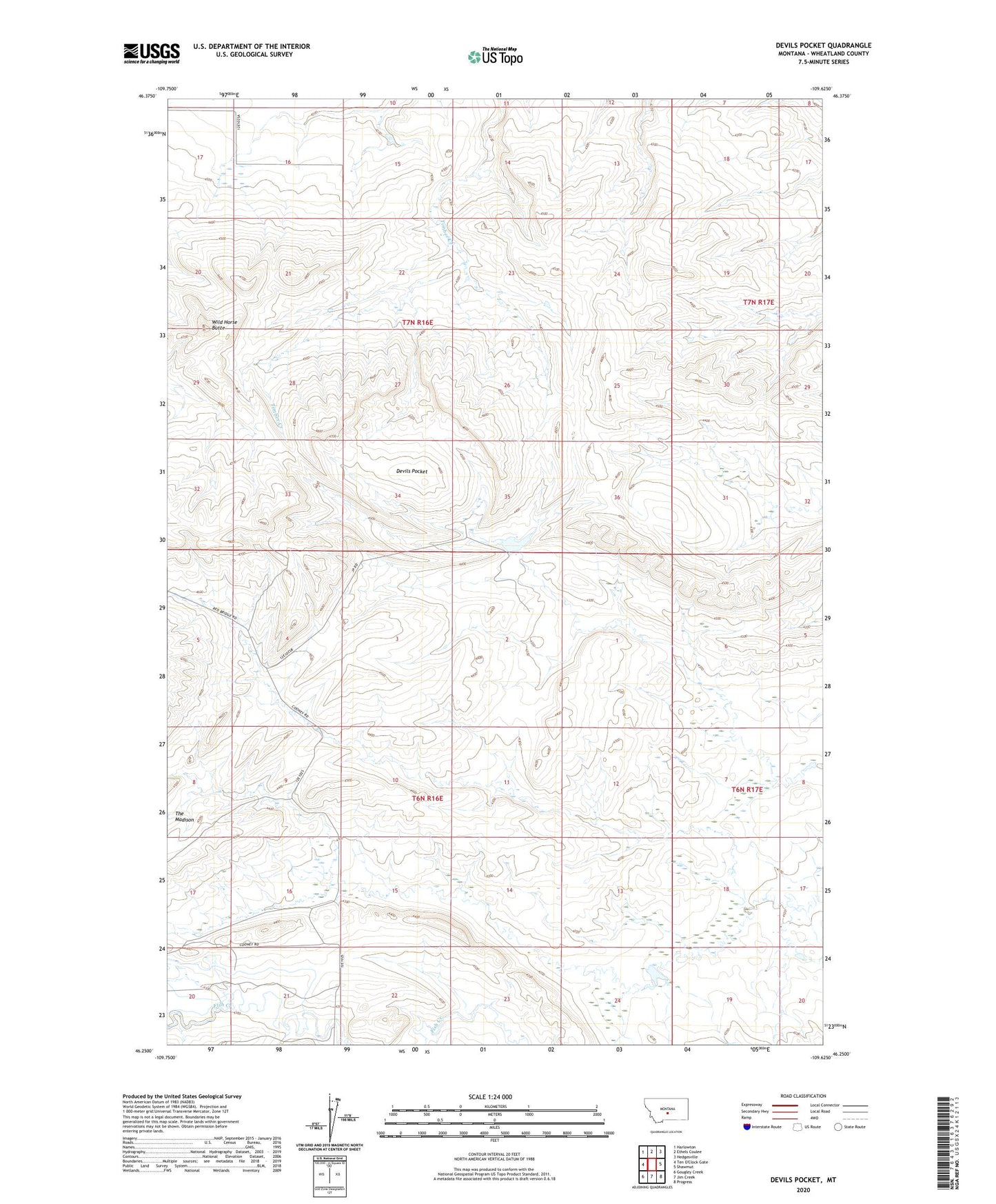 Devils Pocket Montana US Topo Map Image