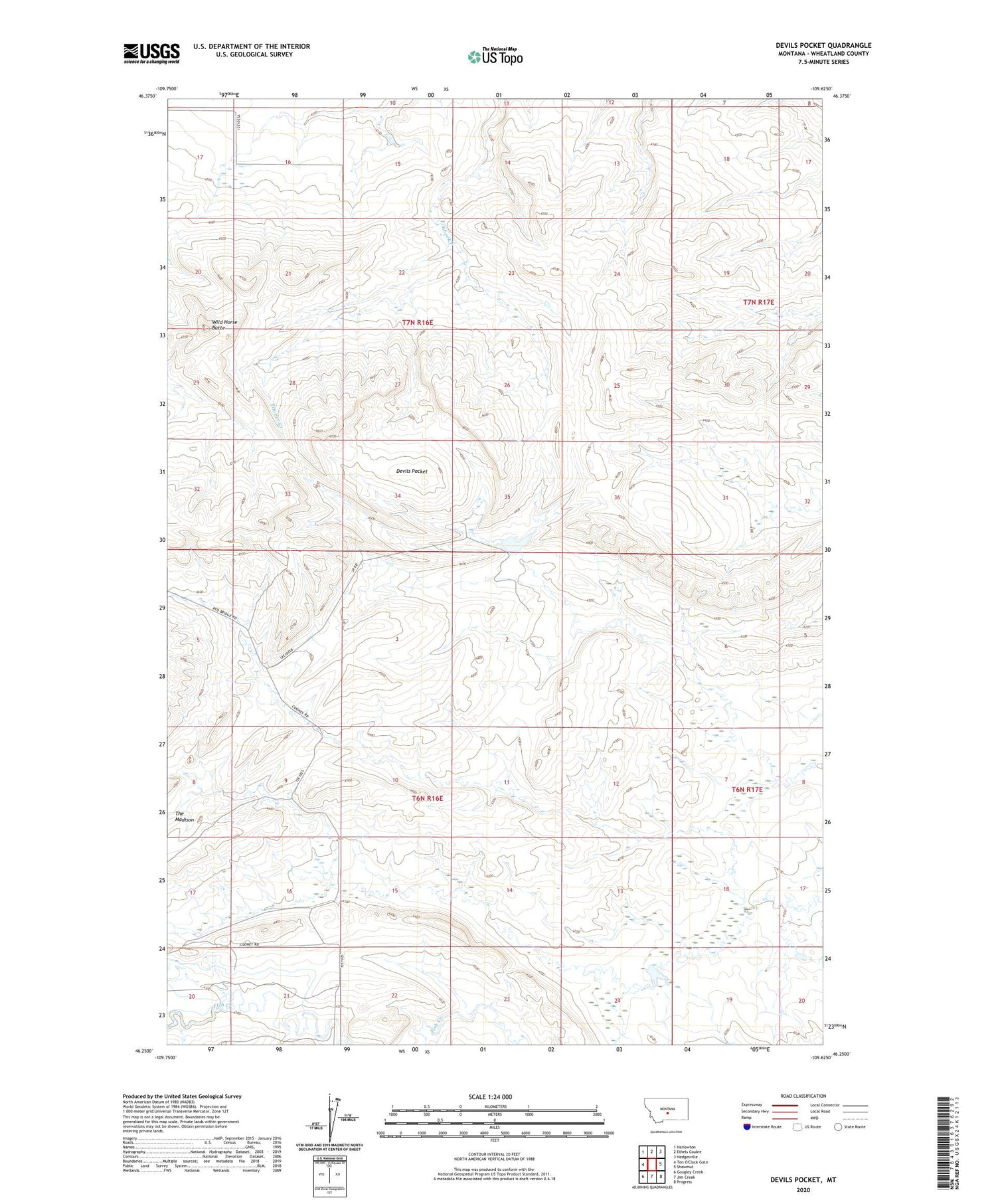 Devils Pocket Montana US Topo Map Image
