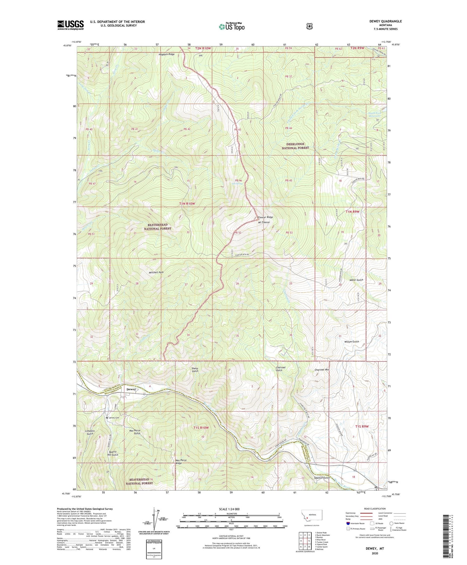 Dewey Montana US Topo Map Image