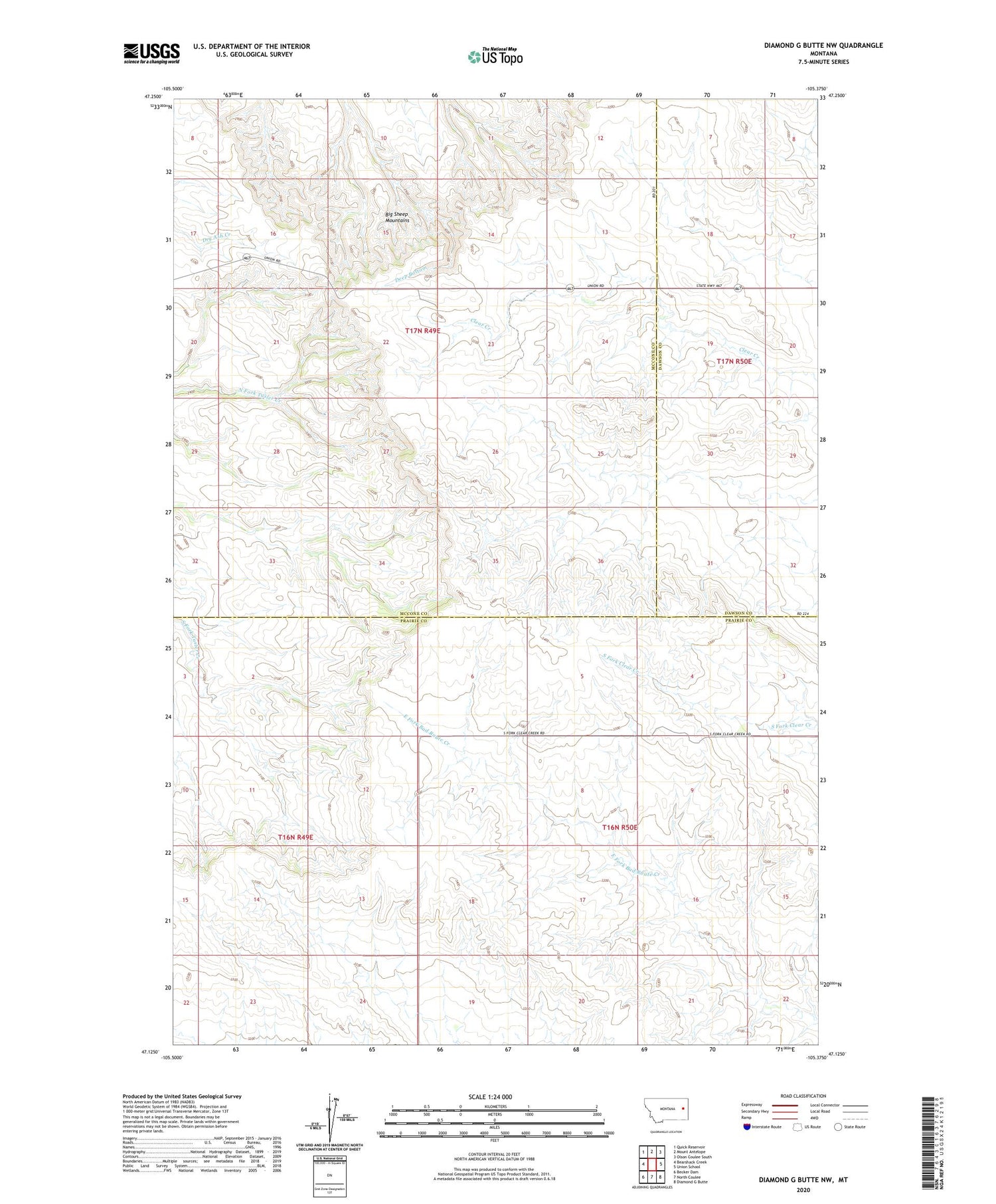 Diamond G Butte NW Montana US Topo Map Image