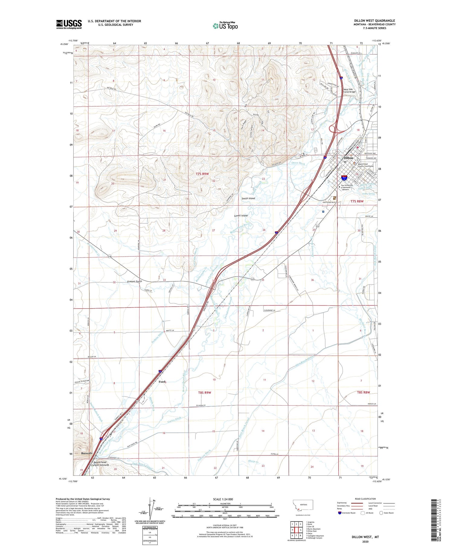 Dillon West Montana US Topo Map Image