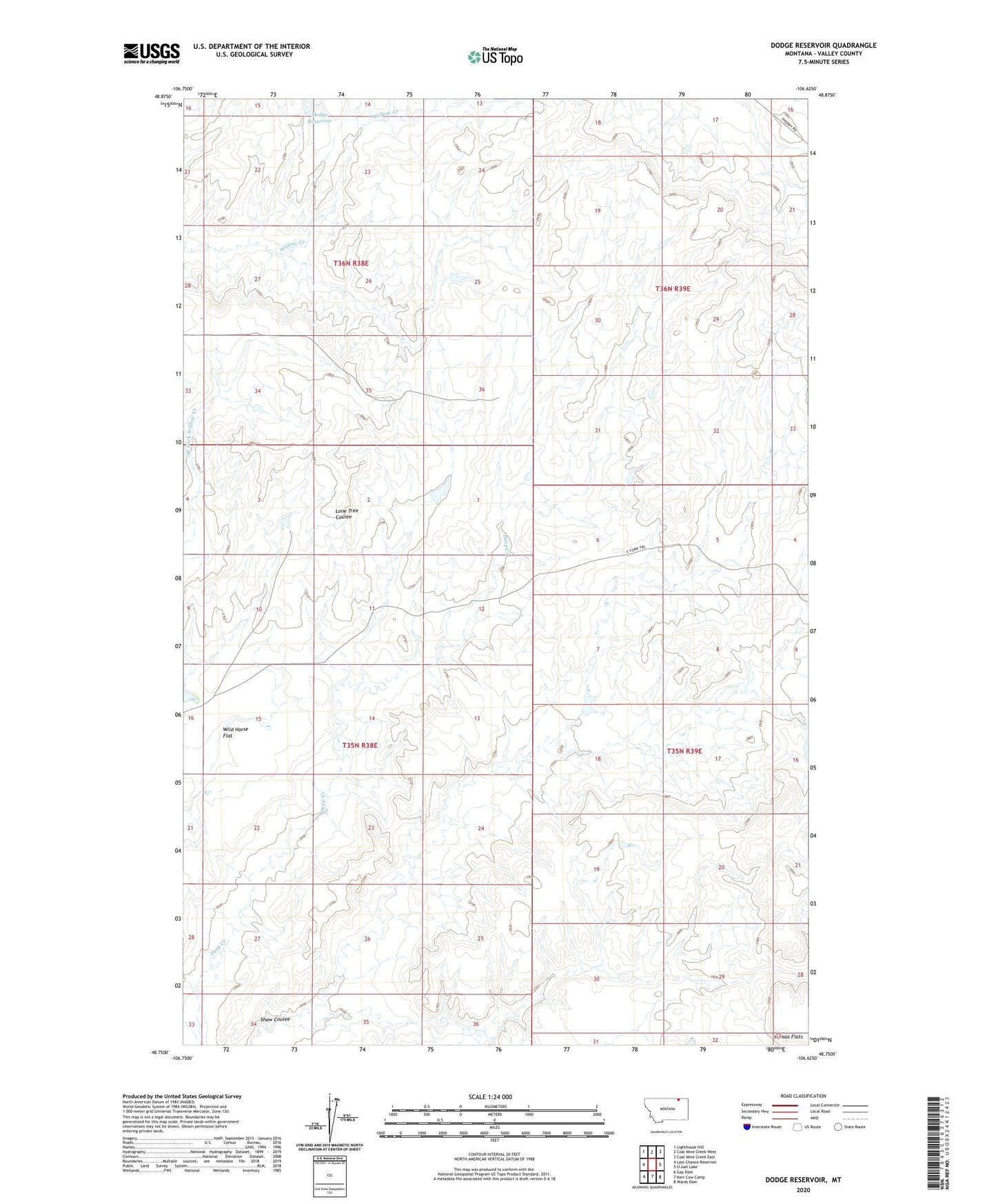 Dodge Reservoir Montana US Topo Map Image
