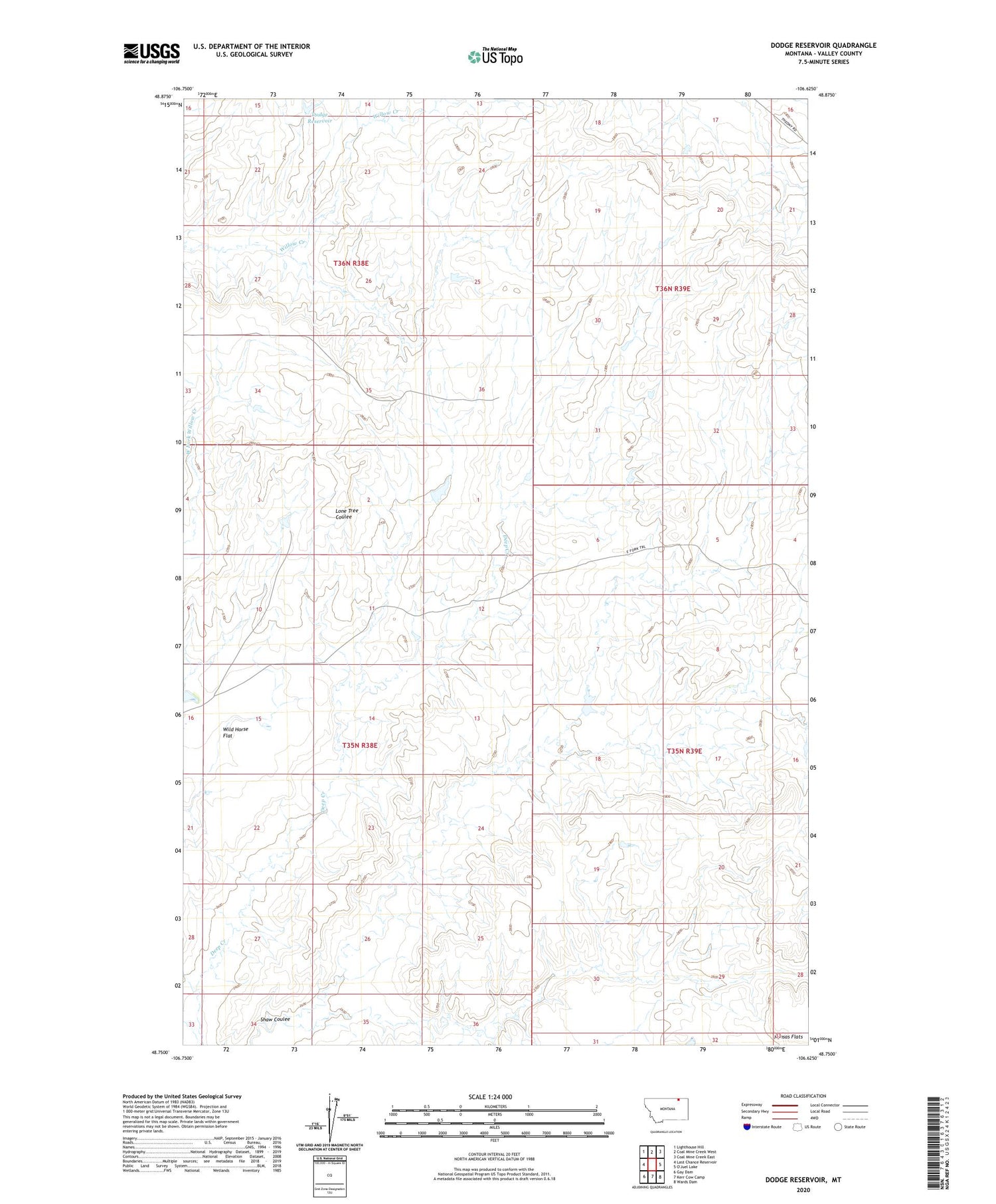 Dodge Reservoir Montana US Topo Map Image