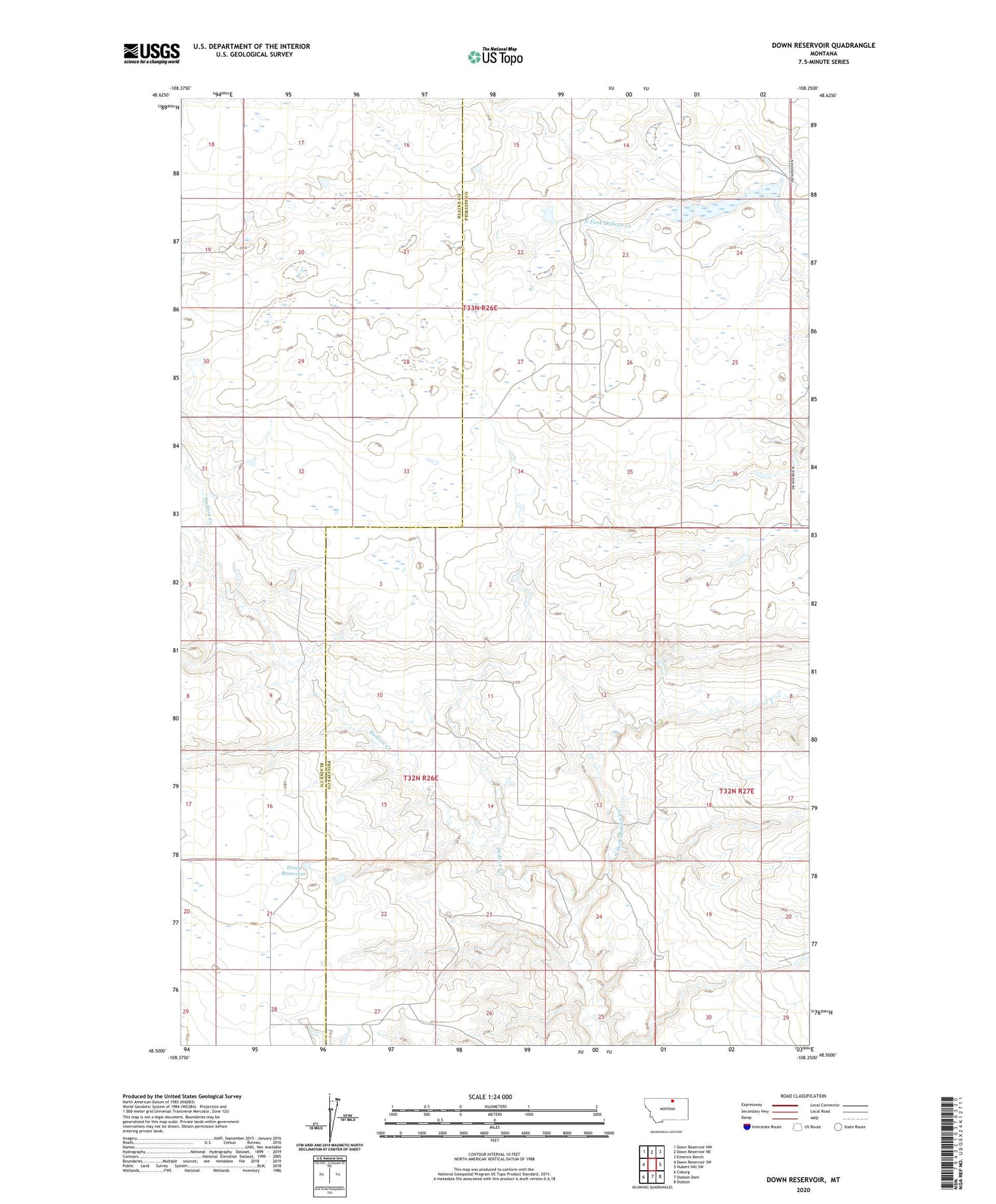 Down Reservoir Montana US Topo Map Image