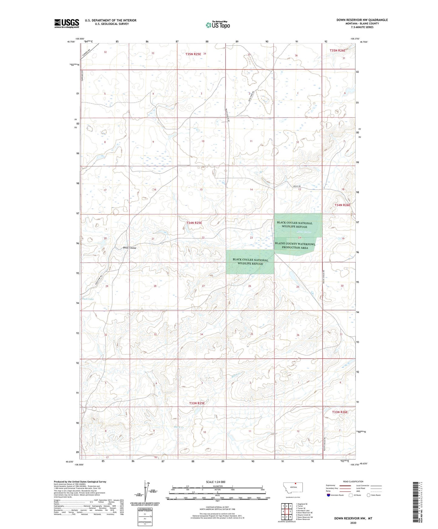 Down Reservoir NW Montana US Topo Map Image