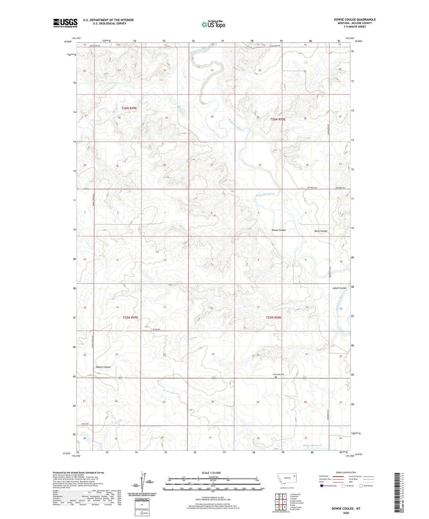 Dowse Coulee Montana US Topo Map Image