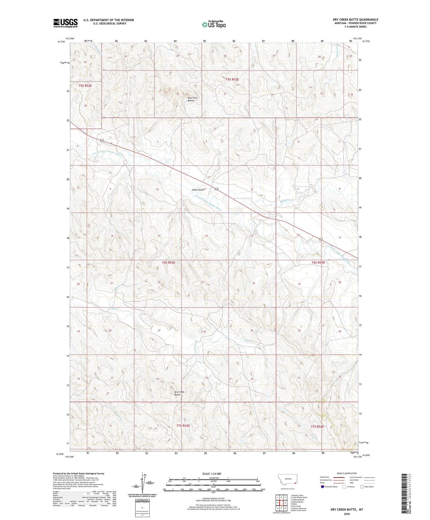 Dry Creek Butte Montana US Topo Map Image