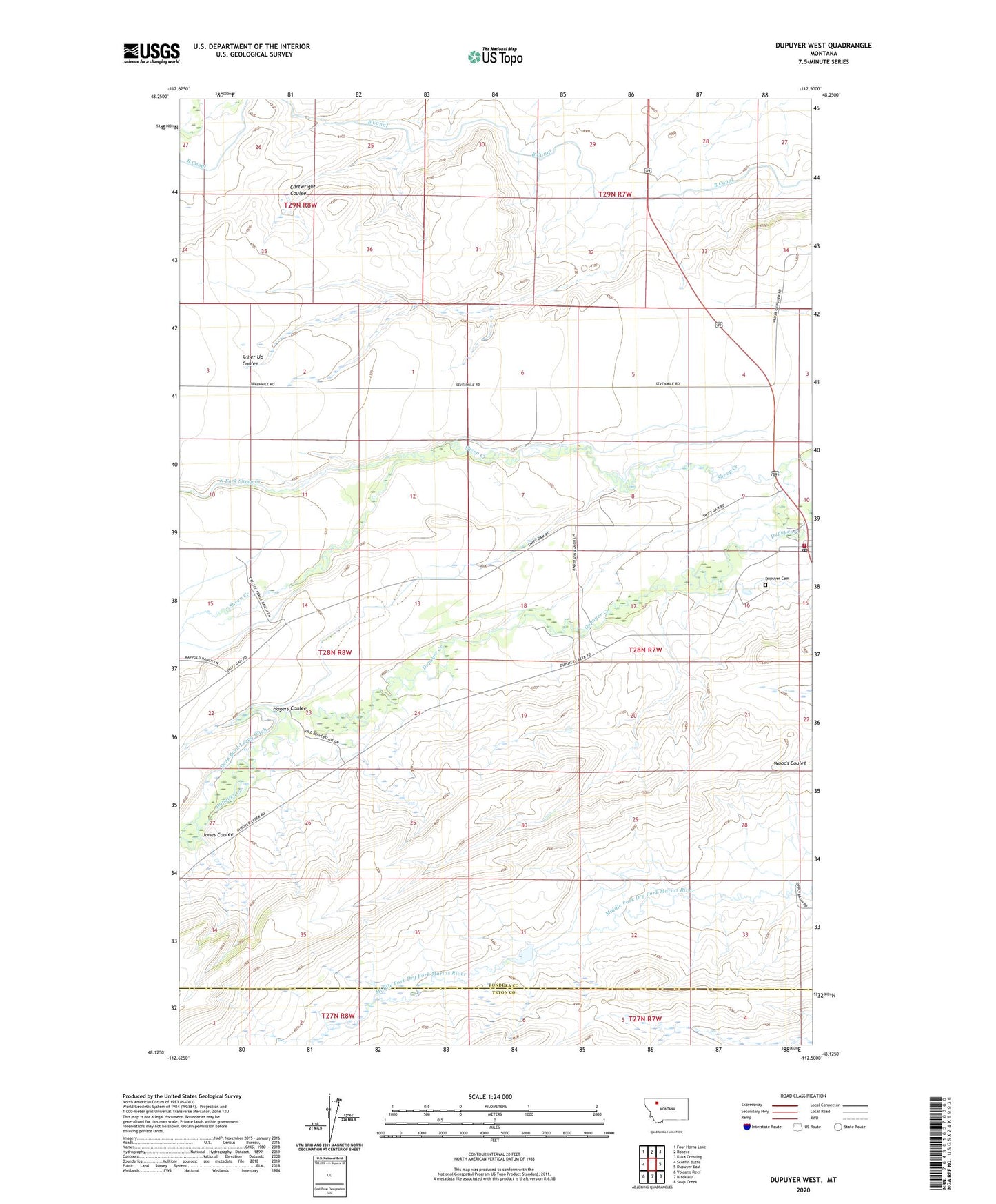 Dupuyer West Montana US Topo Map Image