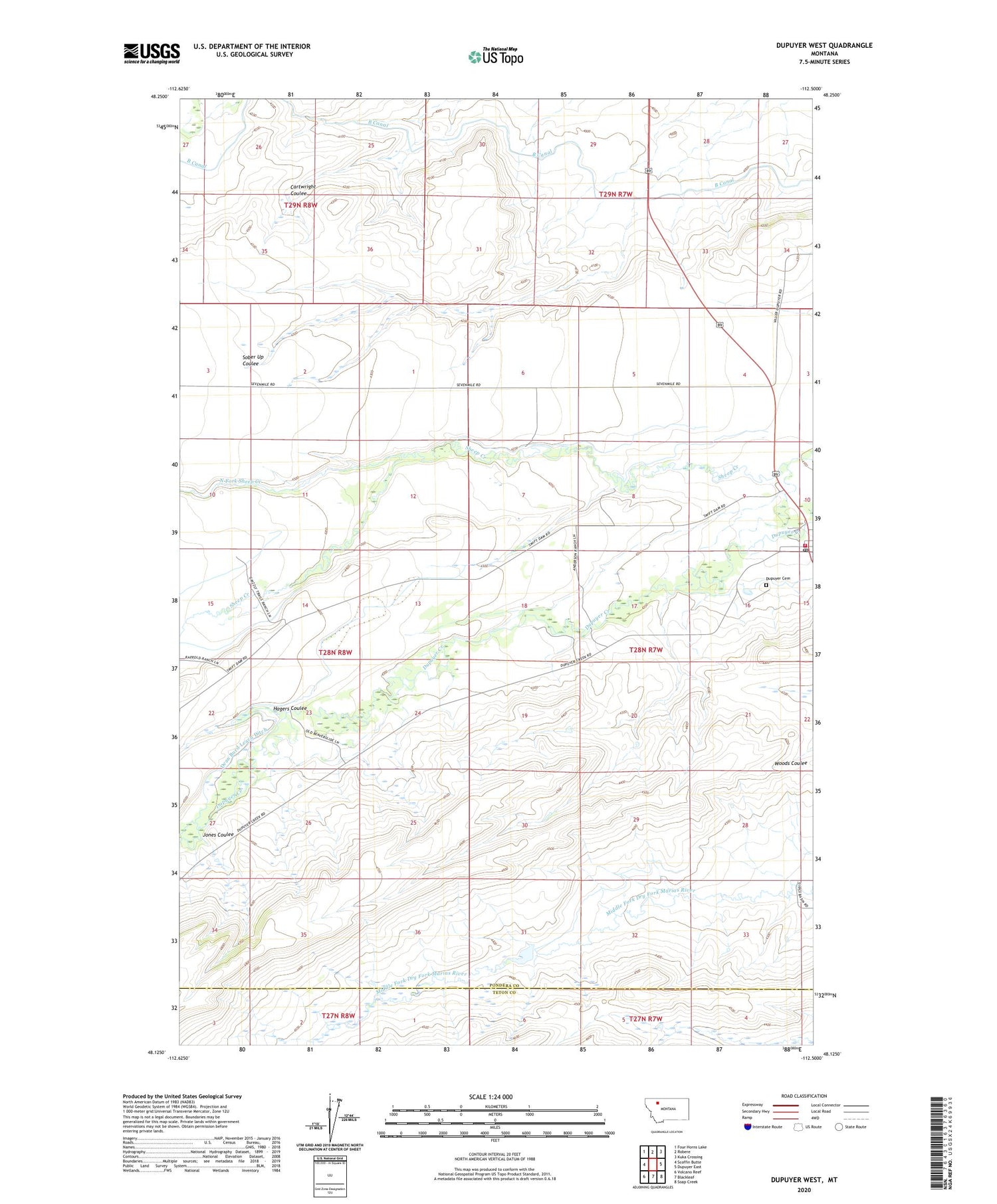 Dupuyer West Montana US Topo Map Image