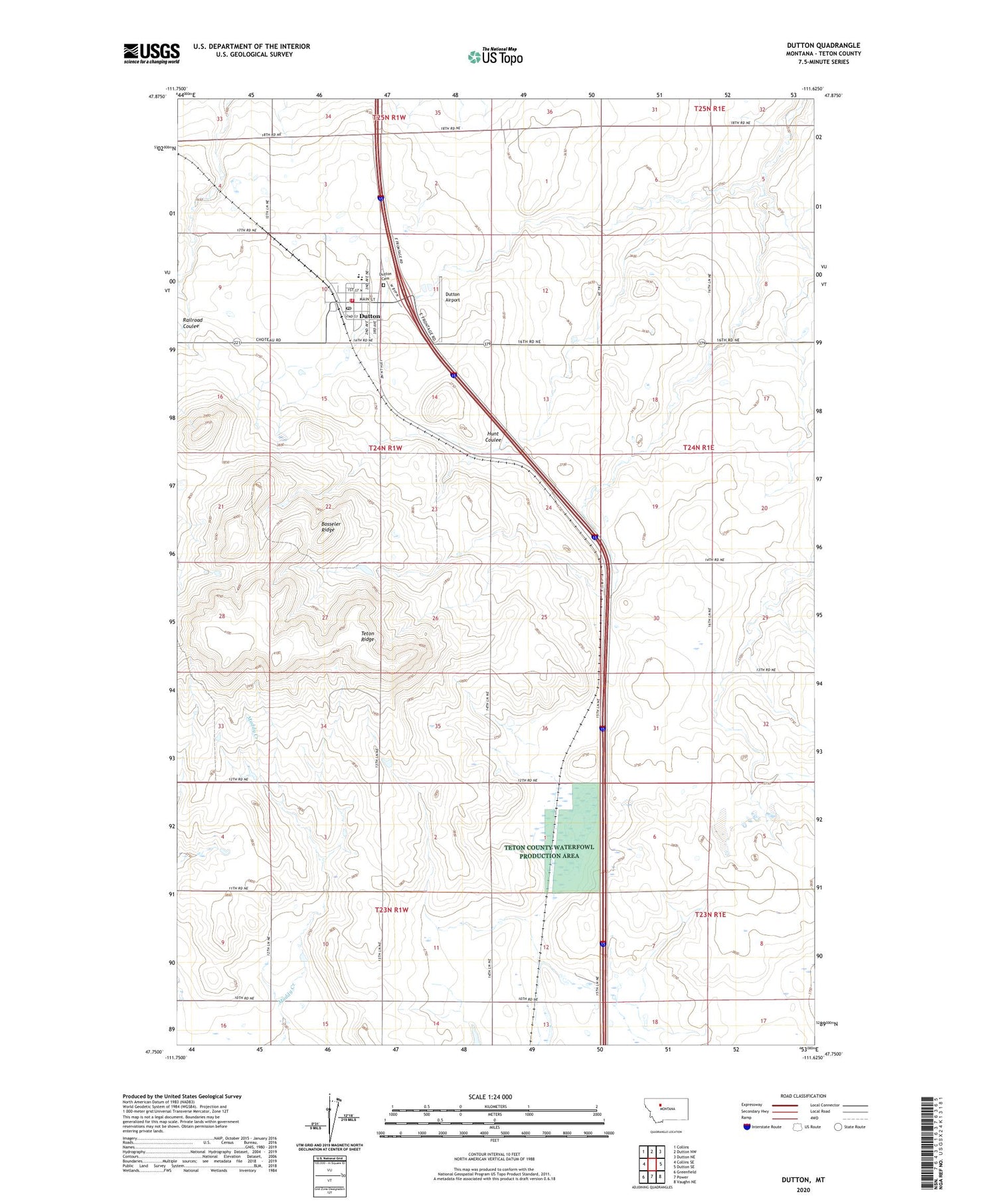Dutton Montana US Topo Map Image