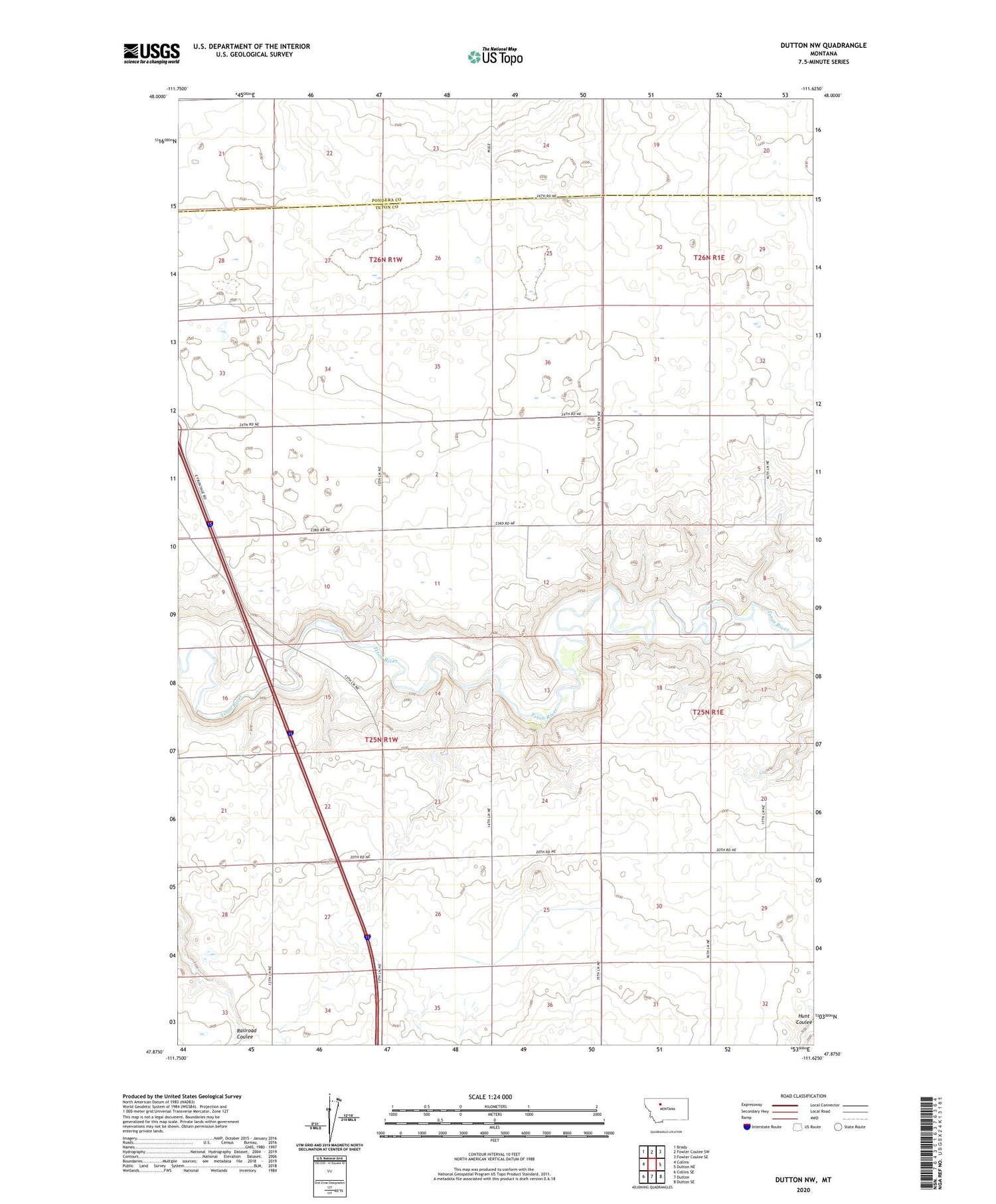 Dutton NW Montana US Topo Map Image