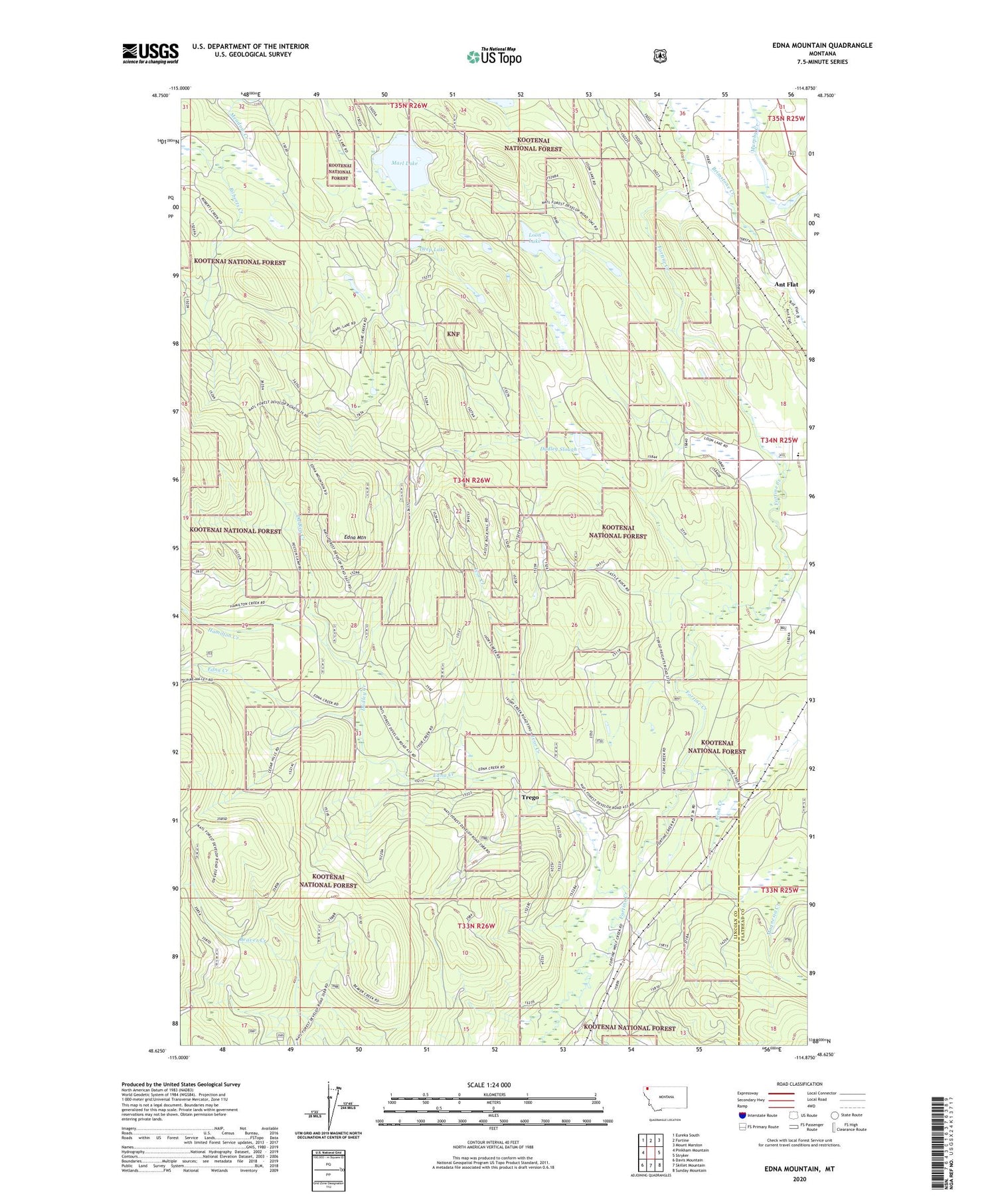 Edna Mountain Montana US Topo Map Image