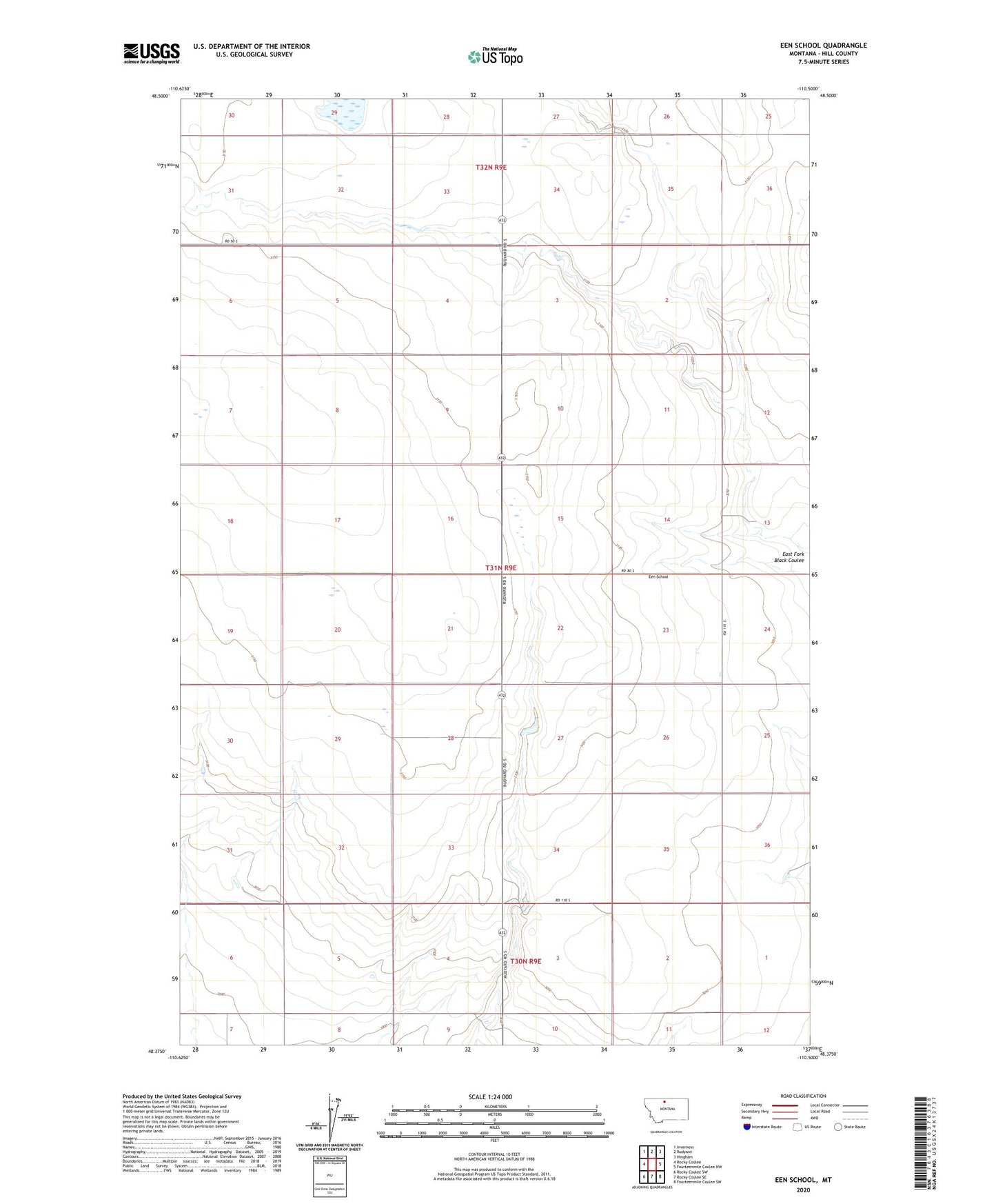 Een School Montana US Topo Map Image