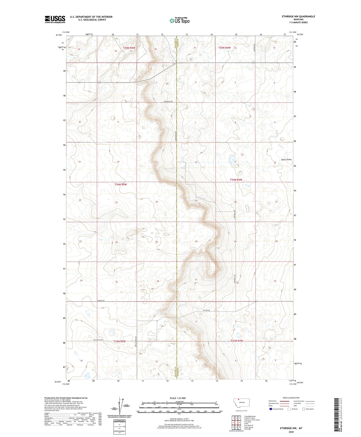 Ethridge NW Montana US Topo Map Image