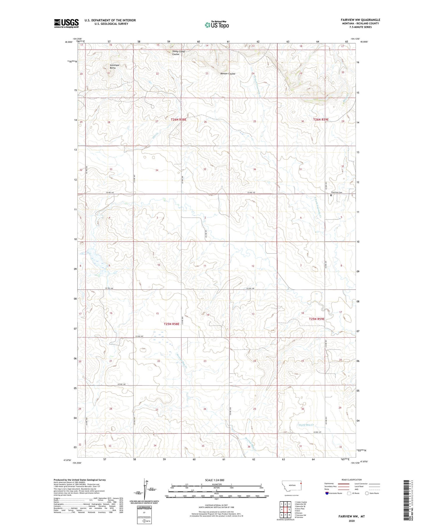 Fairview NW Montana US Topo Map Image