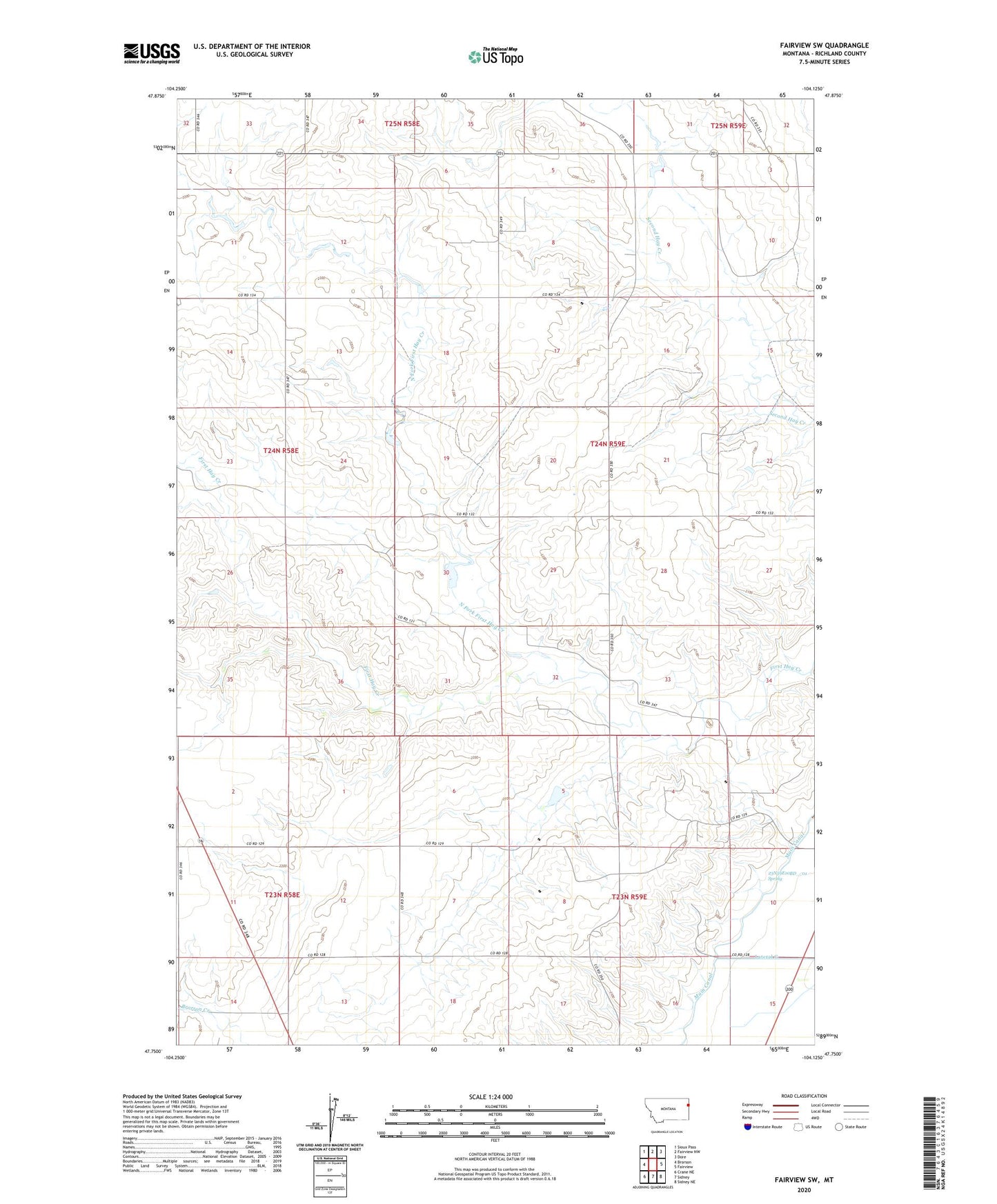 Fairview SW Montana US Topo Map Image